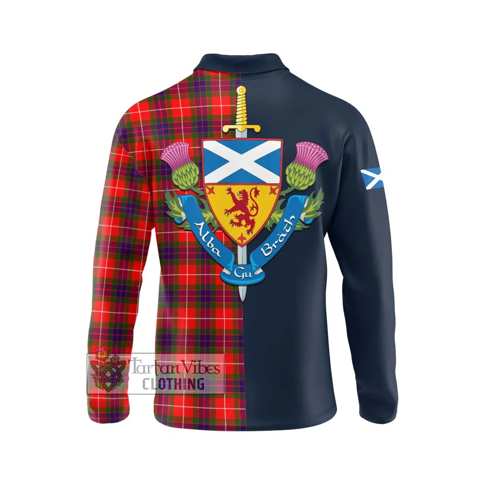 Abernethy Tartan Long Sleeve Polo Shirt Alba with Scottish Lion Royal Arm Half Style