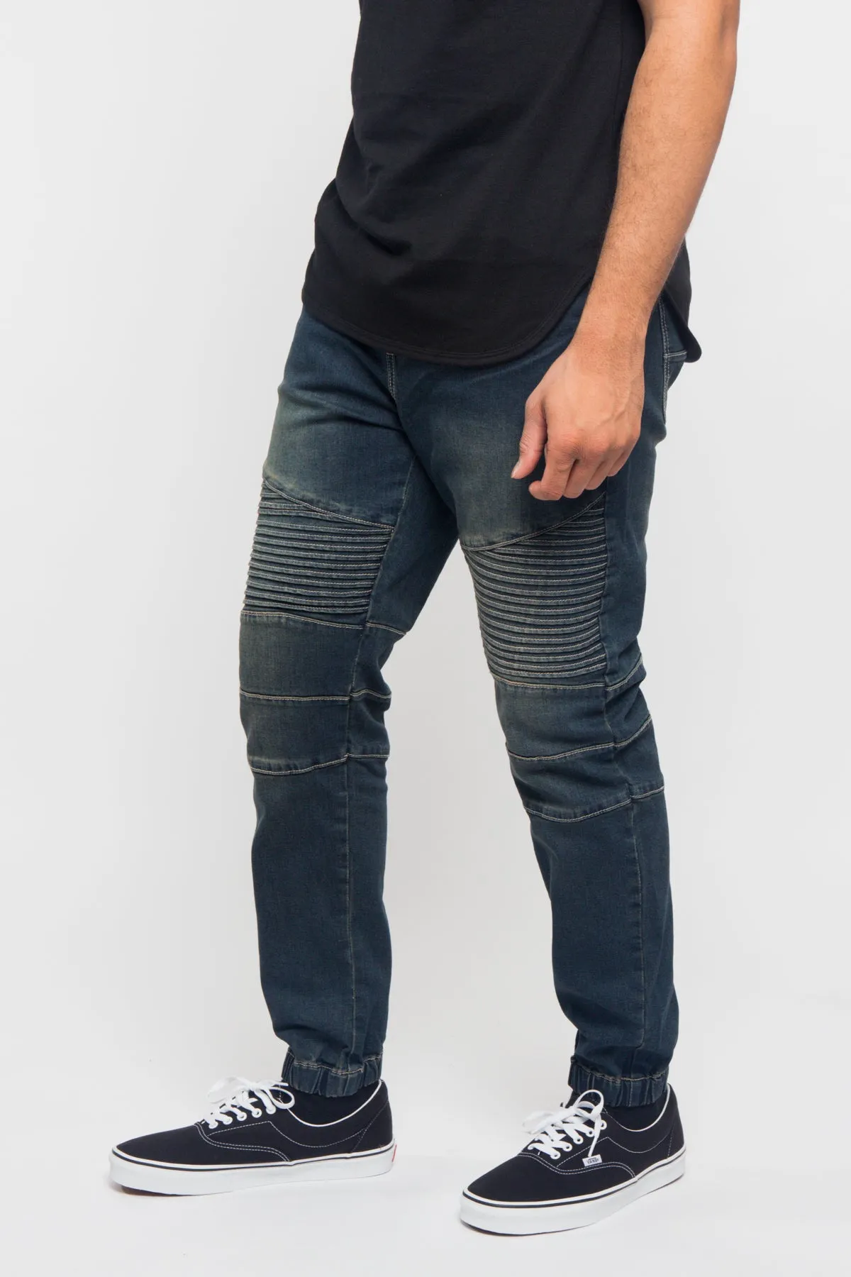 Acid Wash Biker Denim Jogger Pants