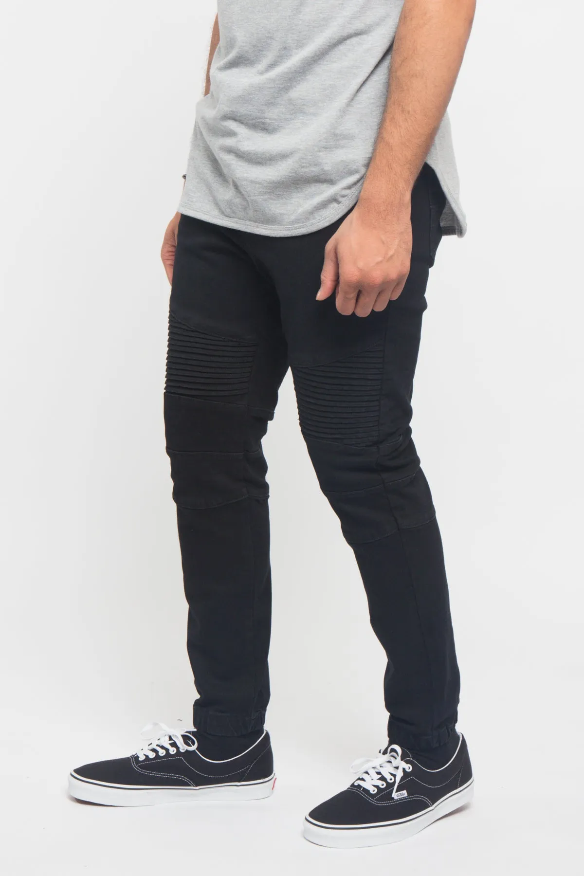 Acid Wash Biker Denim Jogger Pants