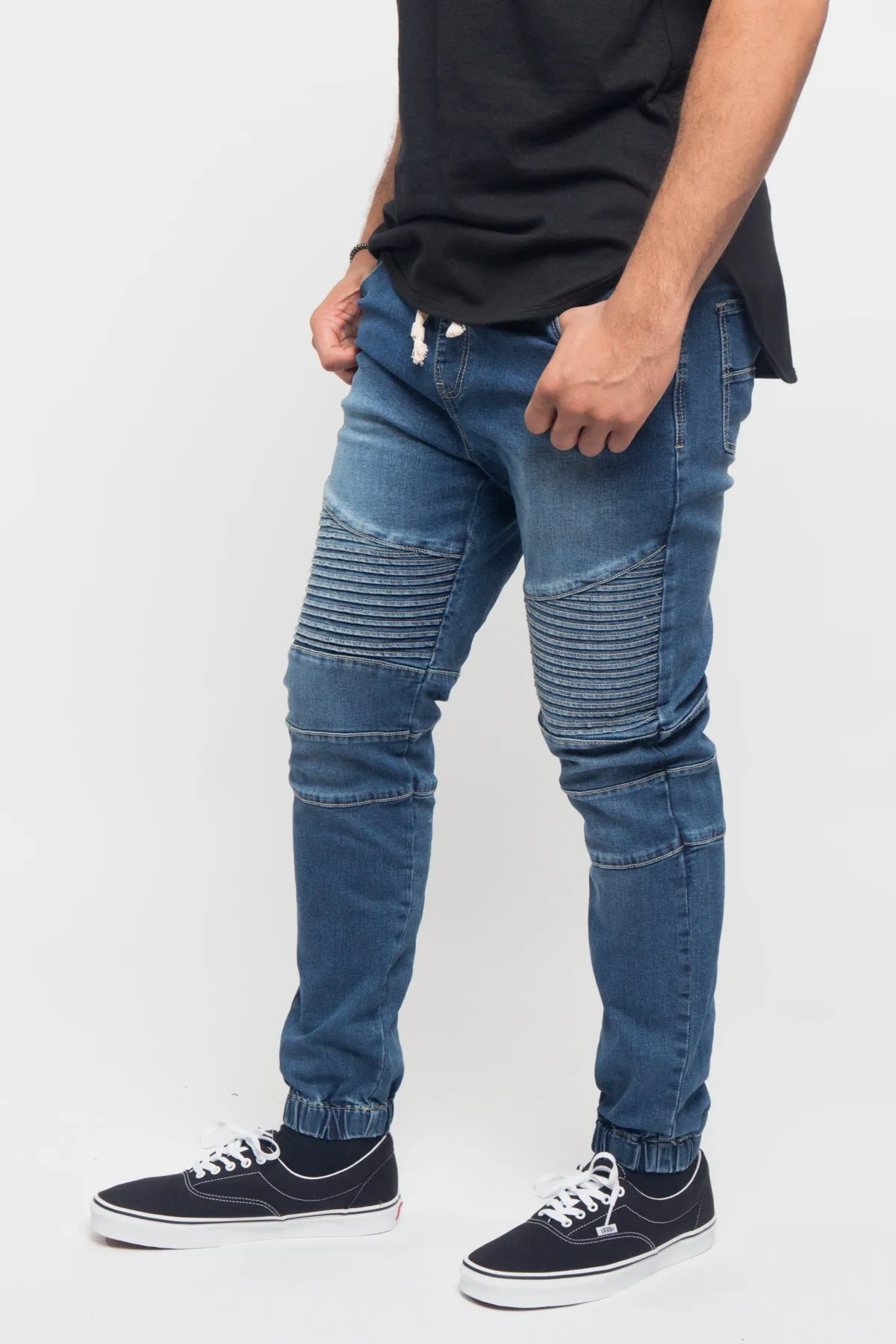 Acid Wash Biker Denim Jogger Pants