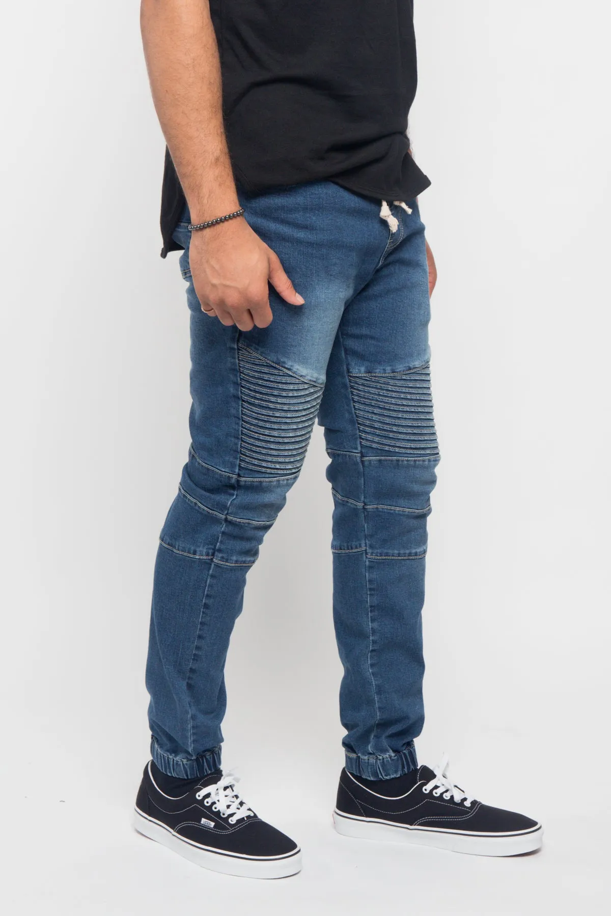 Acid Wash Biker Denim Jogger Pants