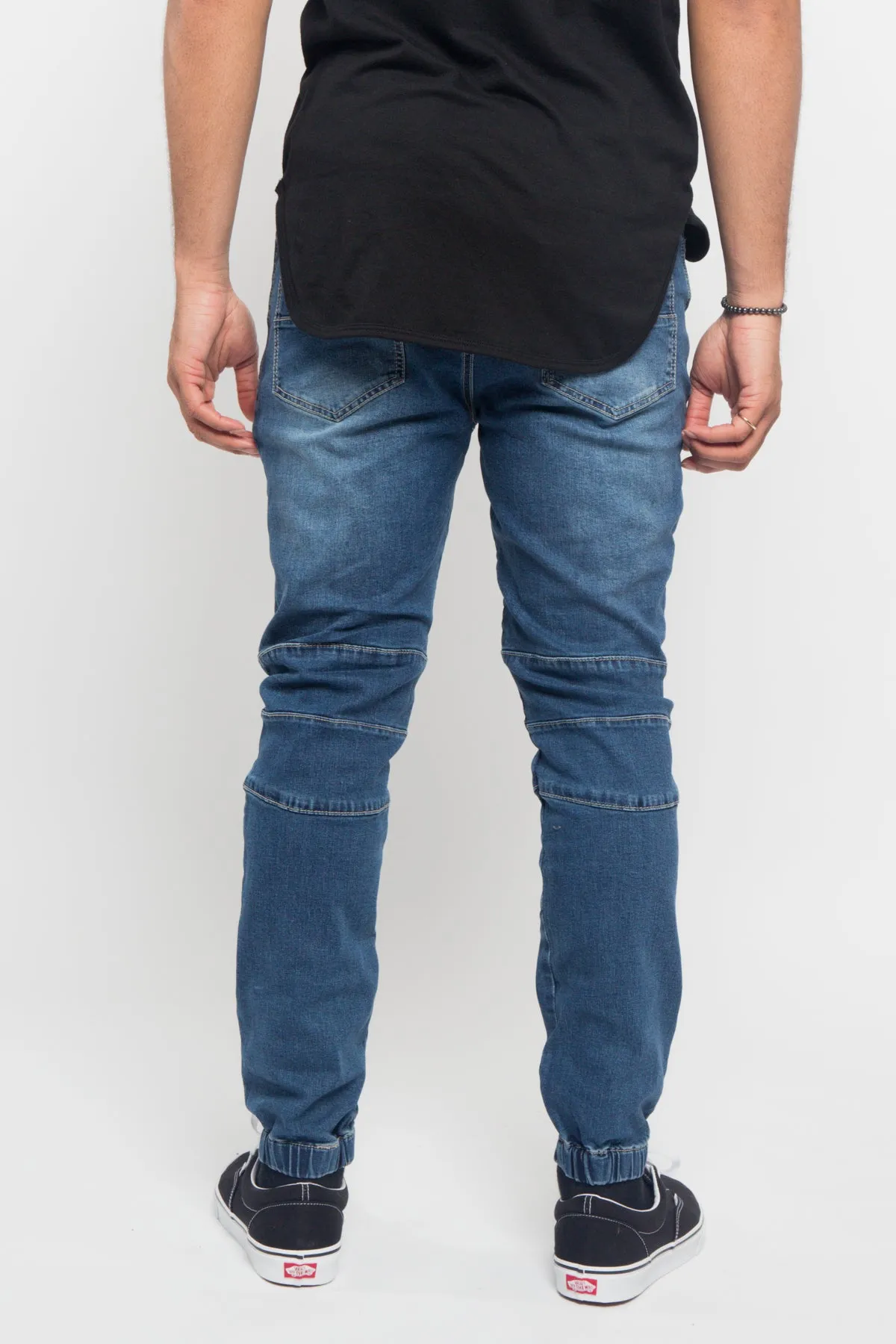 Acid Wash Biker Denim Jogger Pants