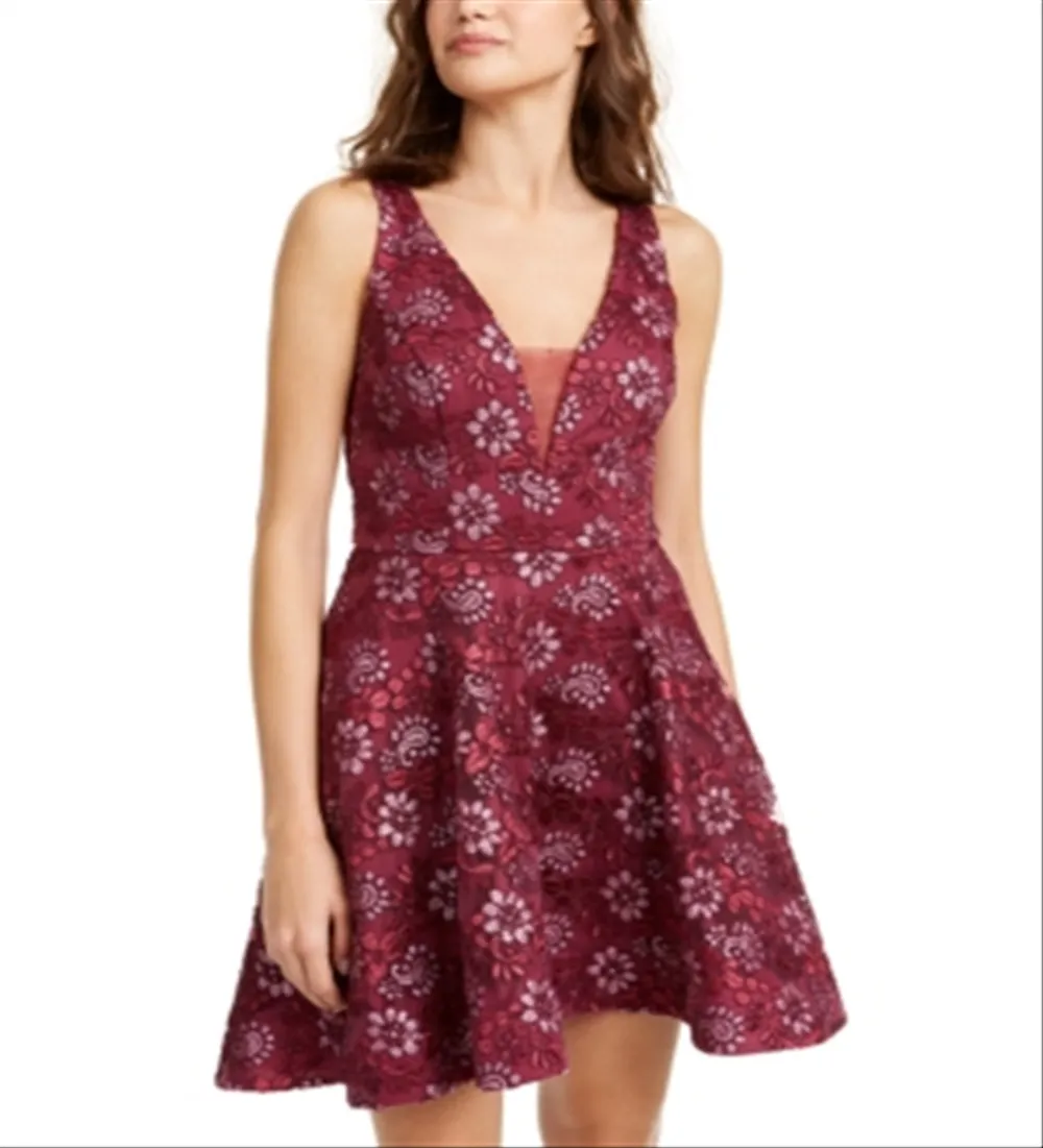 B. Darlin Women's Sleeveless Short Fit Flare Cocktail Dress Berry Size 1/2