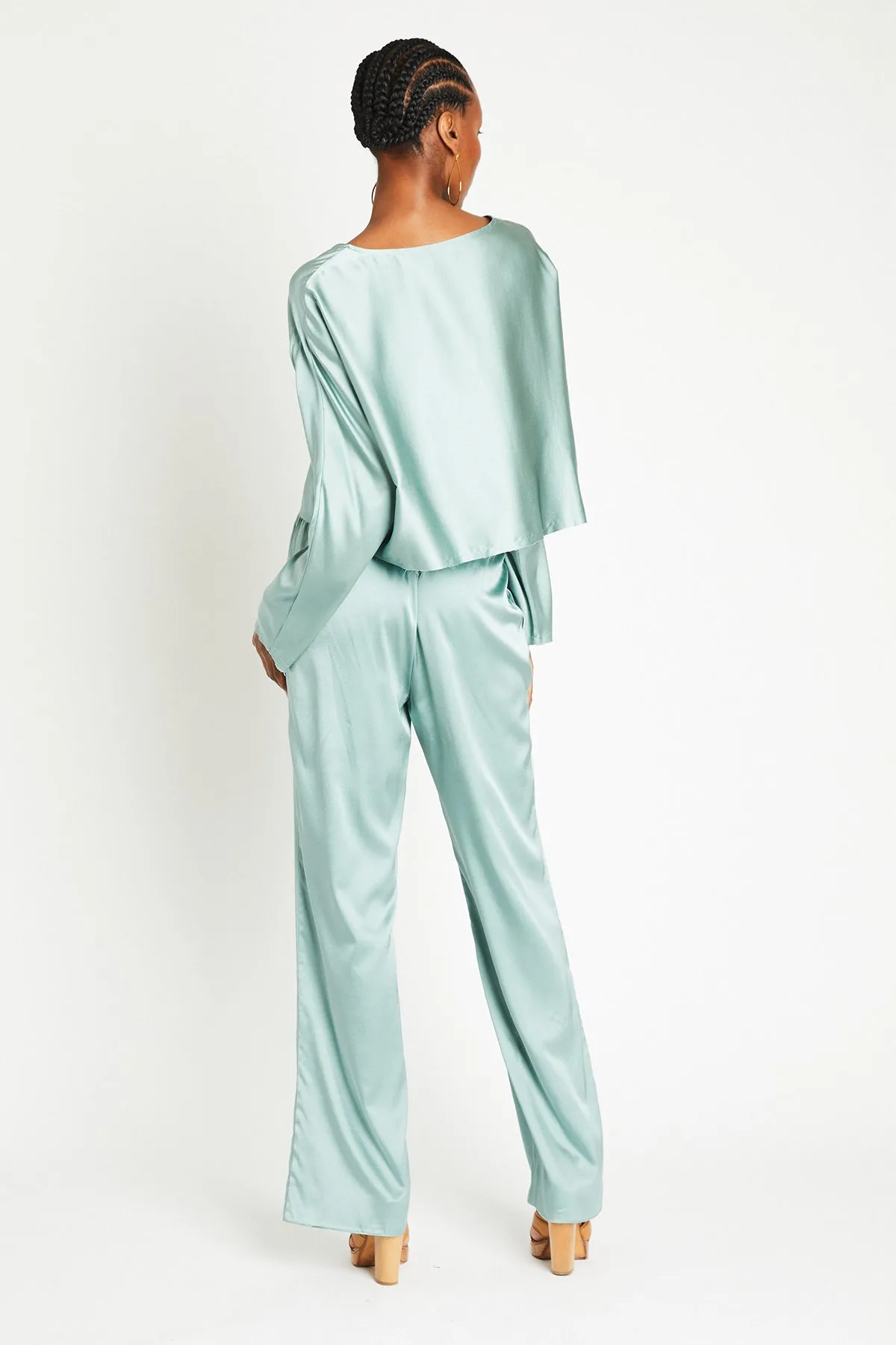   Beryll Sierra Silk Long Sleeve Cropped Top | Mint