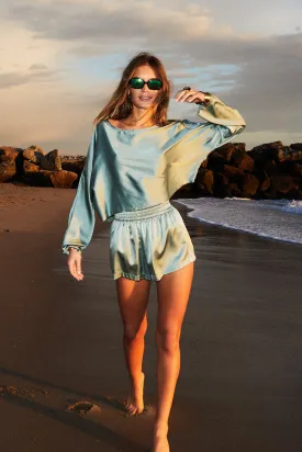   Beryll Sierra Silk Long Sleeve Cropped Top | Mint