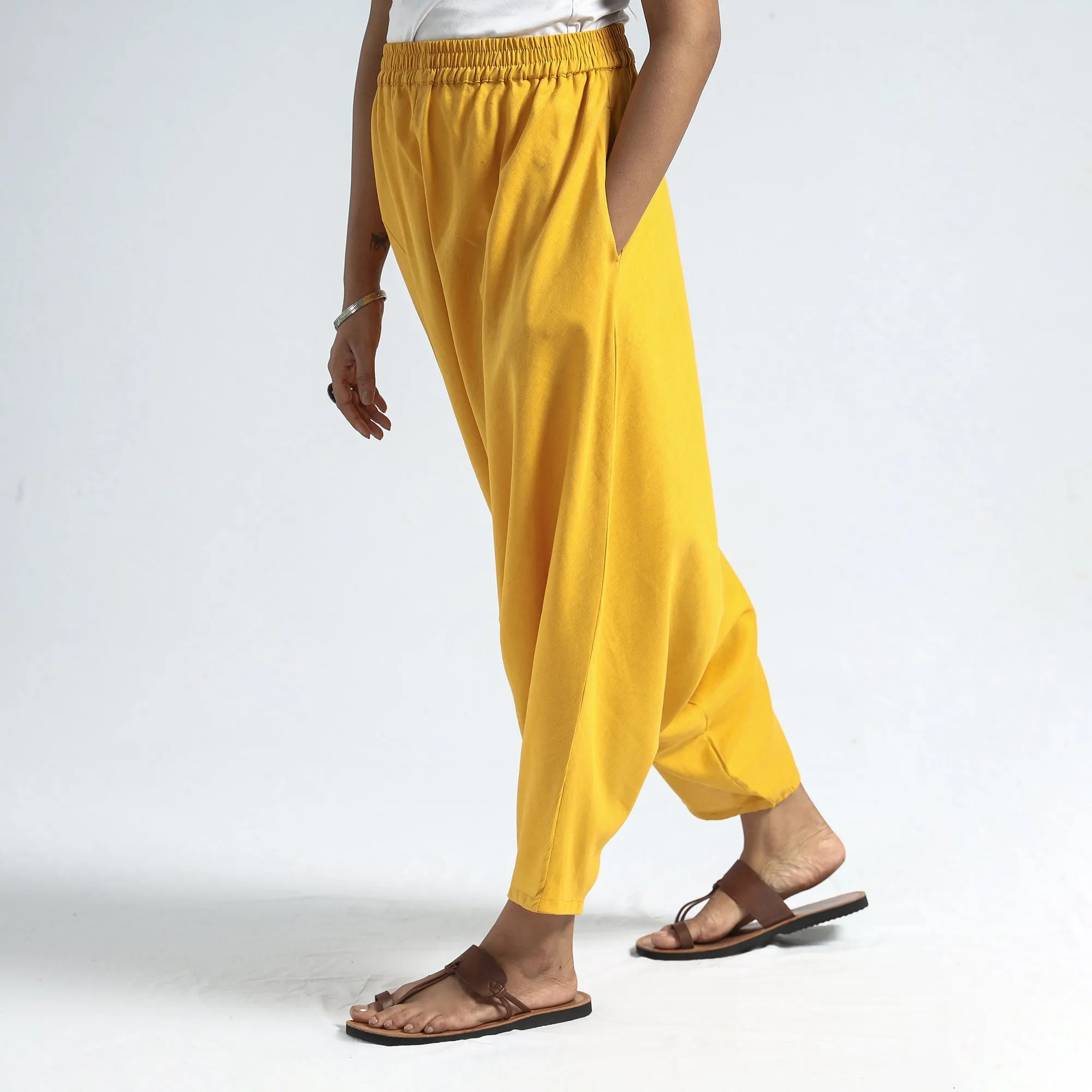 Bright Yellow - Plain Flex Cotton Elasticated Harem Pant