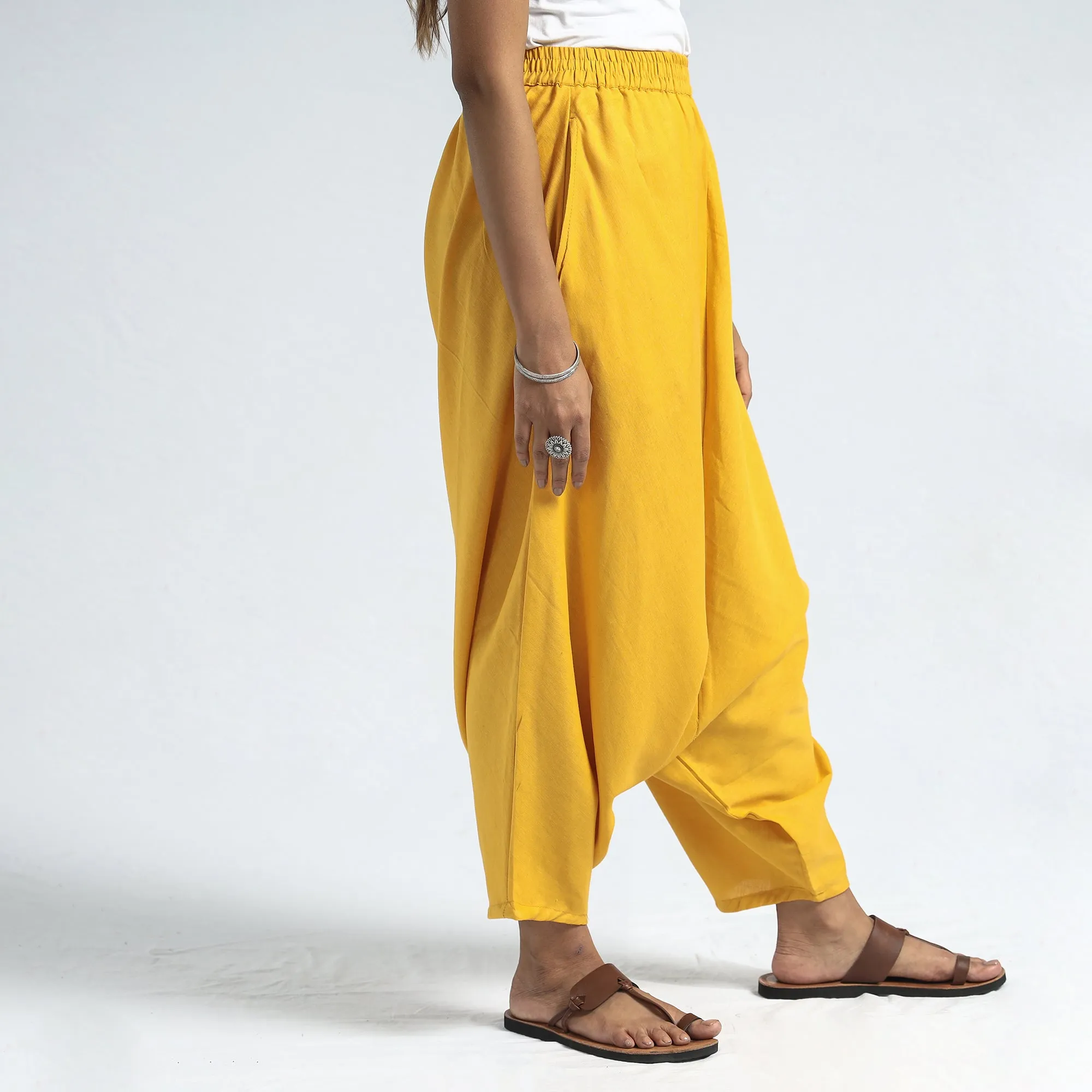 Bright Yellow - Plain Flex Cotton Elasticated Harem Pant