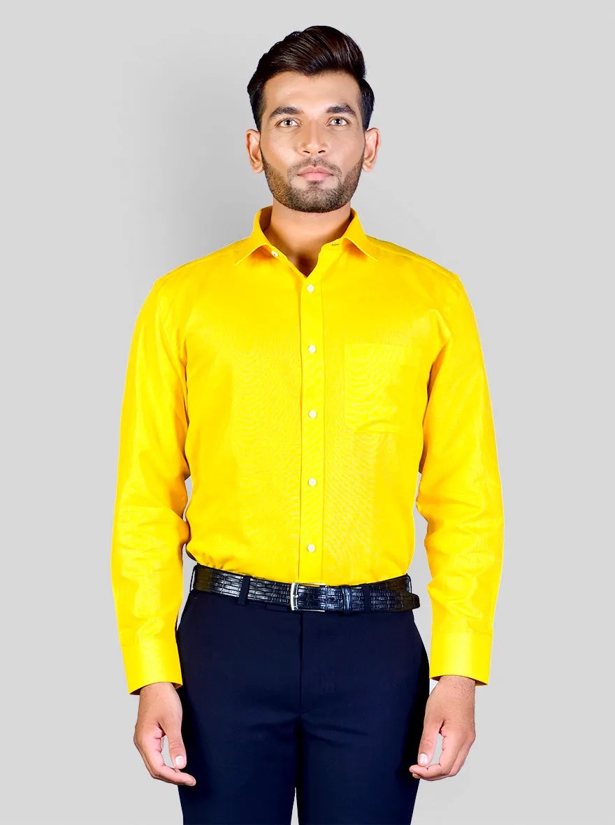 Bright Yellow Self Textured Regular Fit Formal Shirt | Greenfibre