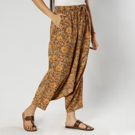 Brown - Pedana Kalamkari Block Print Cotton Harem Pant