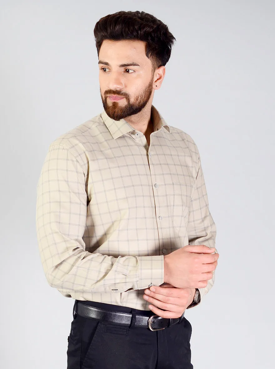 Cement Grey Checked Regular Fit Formal Shirt | JadeBlue