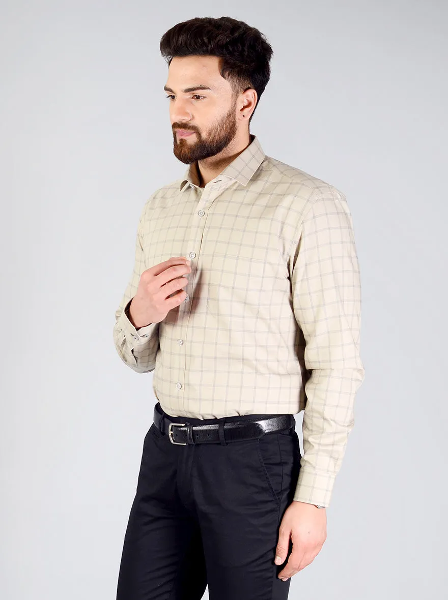 Cement Grey Checked Regular Fit Formal Shirt | JadeBlue