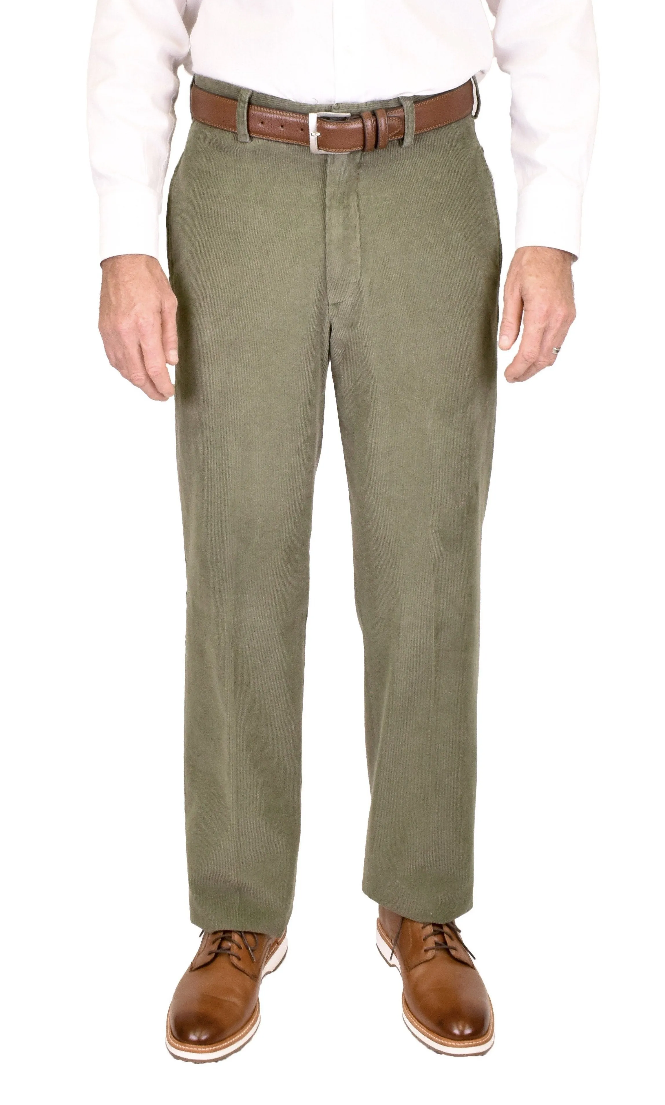 Charleston Khakis 12 Wale Corduroy, Light Olive<br>Flat Front<br>Regular Rise