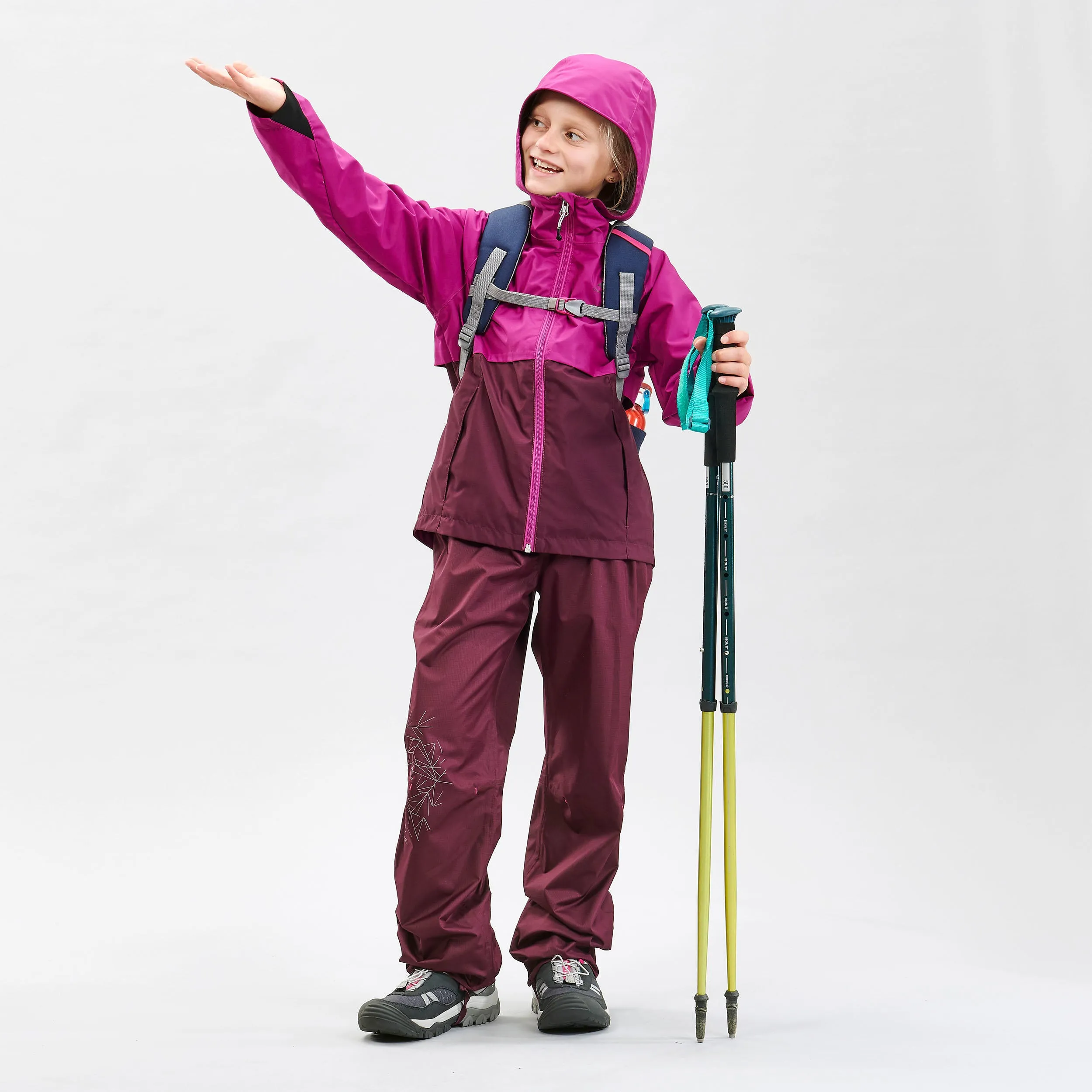 Children's waterproof trousers Quechua MH500 for hiking, purple