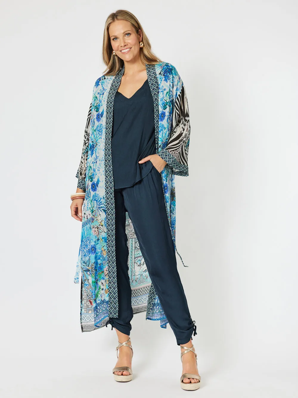 Crete Long Kimono - Navy