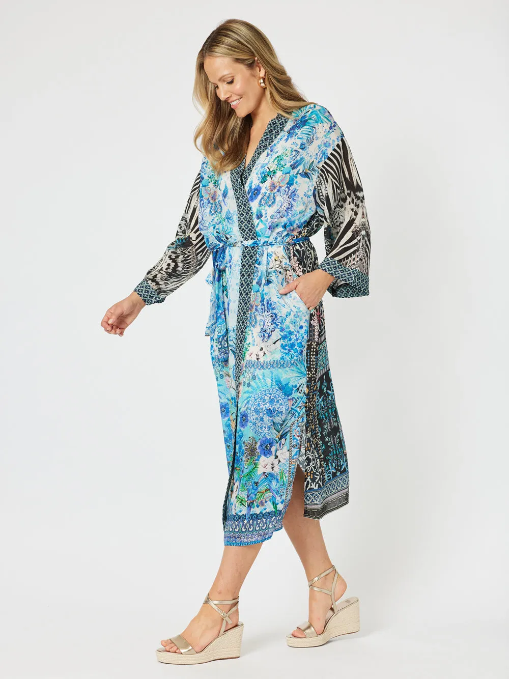 Crete Long Kimono - Navy