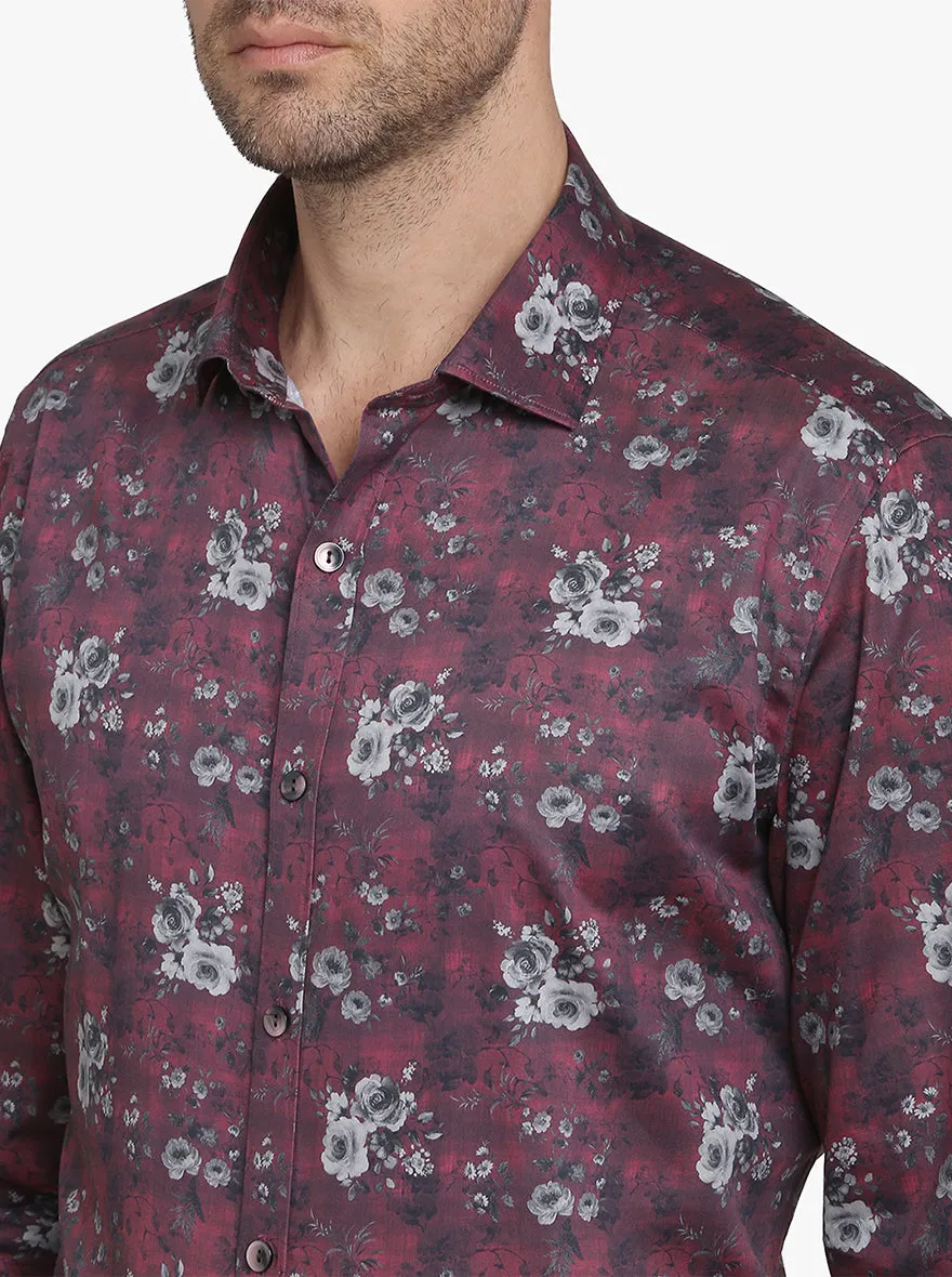 Crush Red Printed Slim Fit Party Wear Shirt  | Wyre