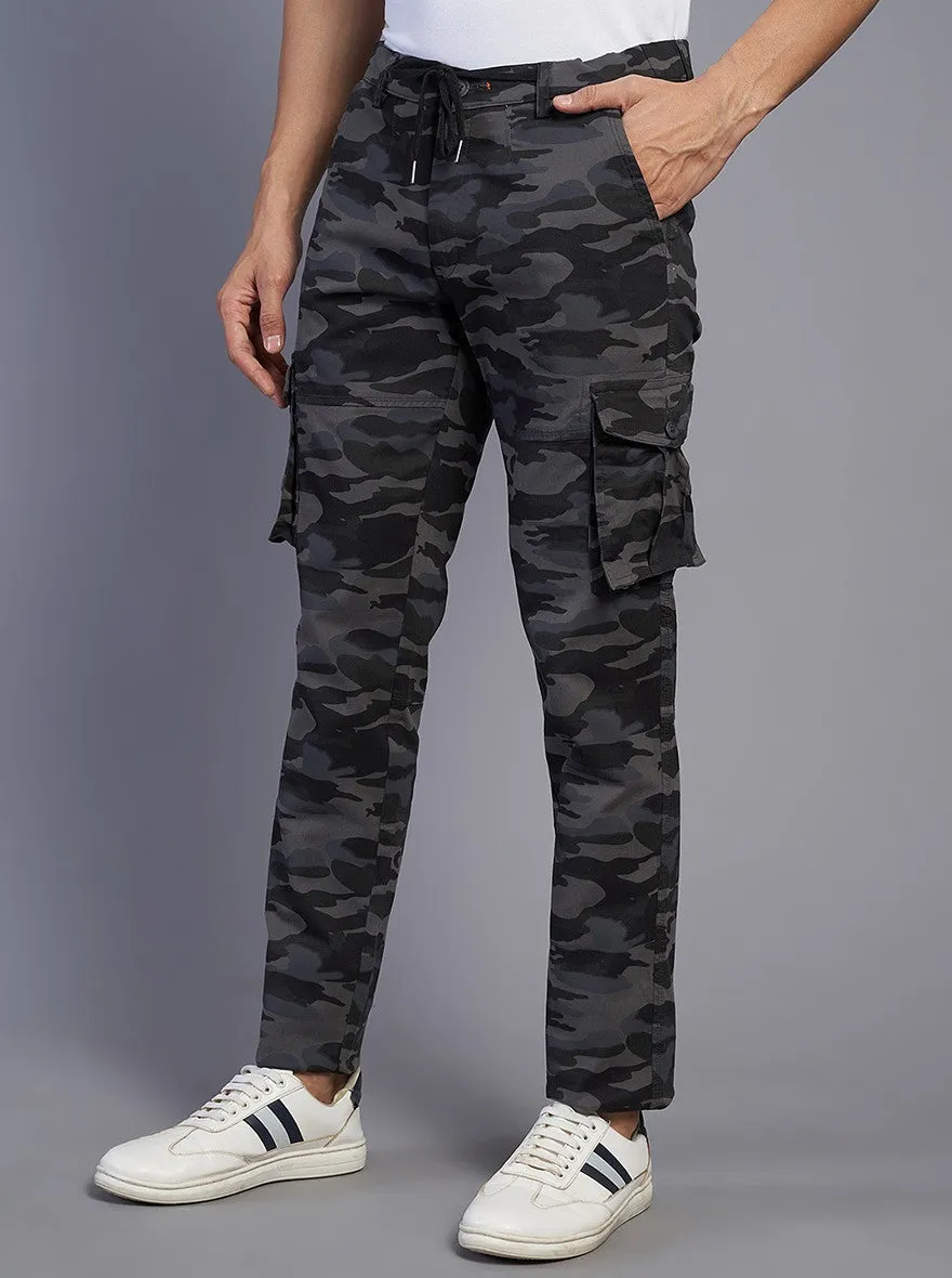 Dark Grey Printed Slim Fit Cargo Pant | JadeBlue