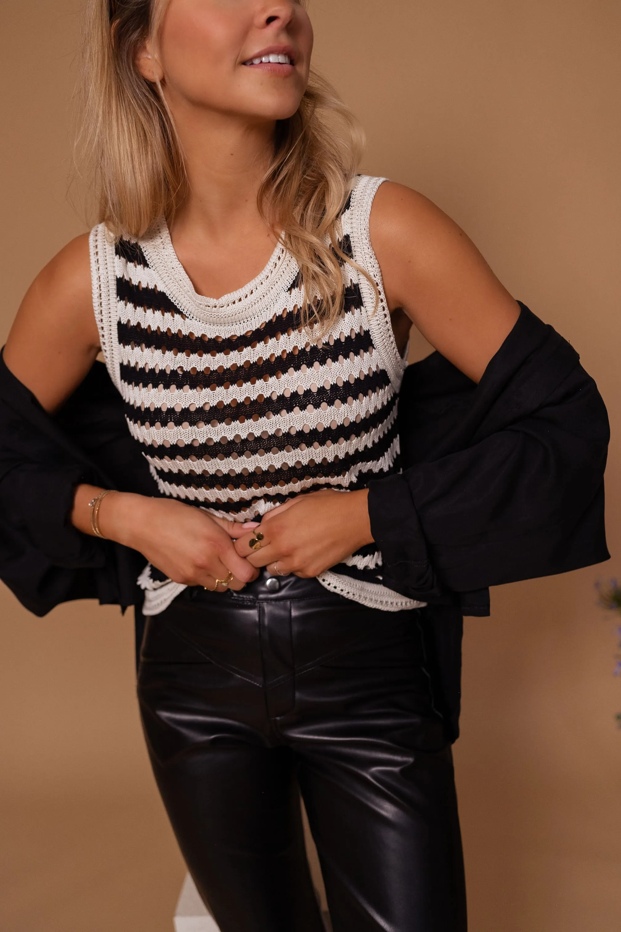 Ecru and Black Striped Gemma Top