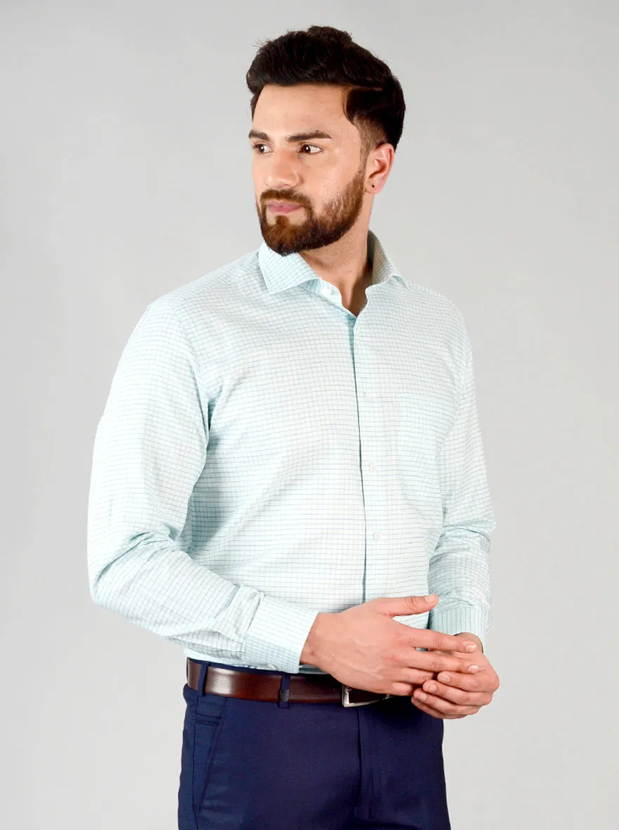 Glow Blue Checked Regular Fit Formal Shirt | JadeBlue