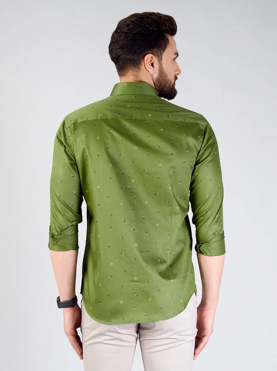 Green Printed Slim Fit Formal Shirt | JadeBlue