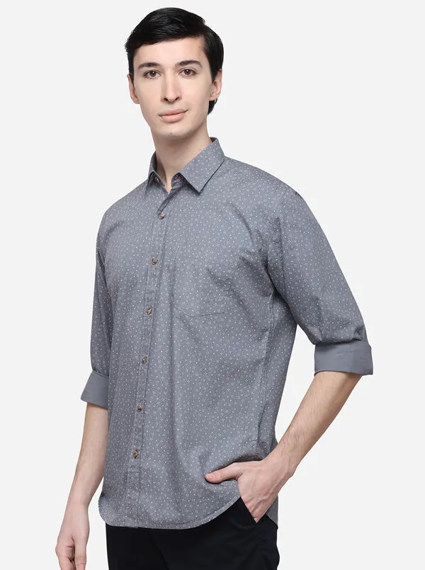 Grey Slim Fit Printed Casual Shirt | Greenfibre