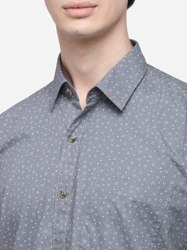 Grey Slim Fit Printed Casual Shirt | Greenfibre