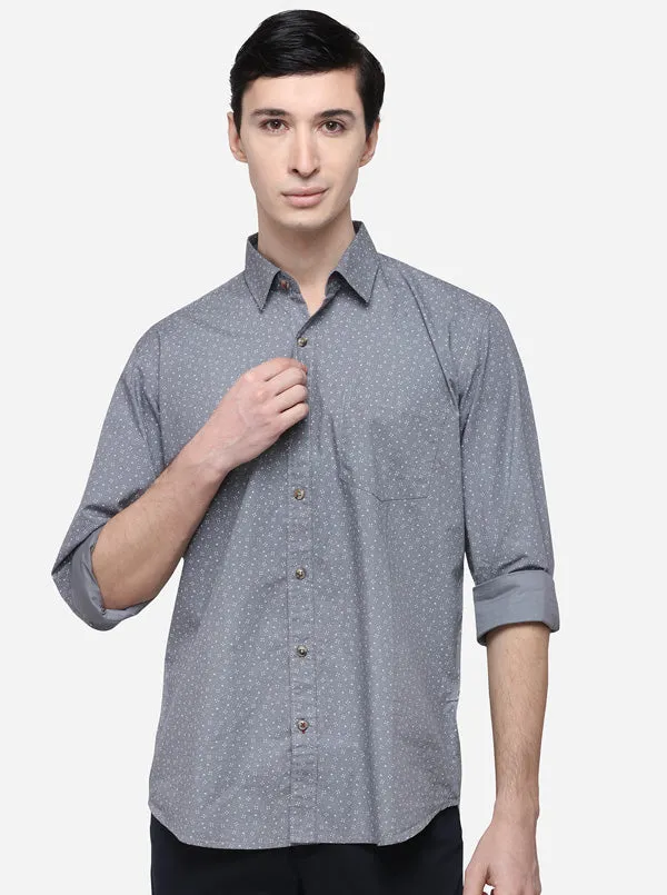 Grey Slim Fit Printed Casual Shirt | Greenfibre