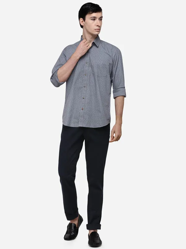 Grey Slim Fit Printed Casual Shirt | Greenfibre