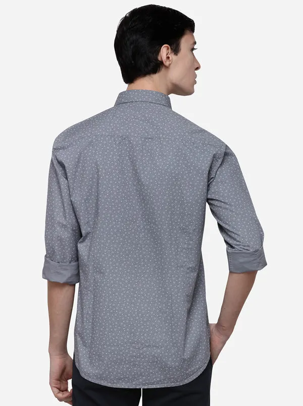 Grey Slim Fit Printed Casual Shirt | Greenfibre