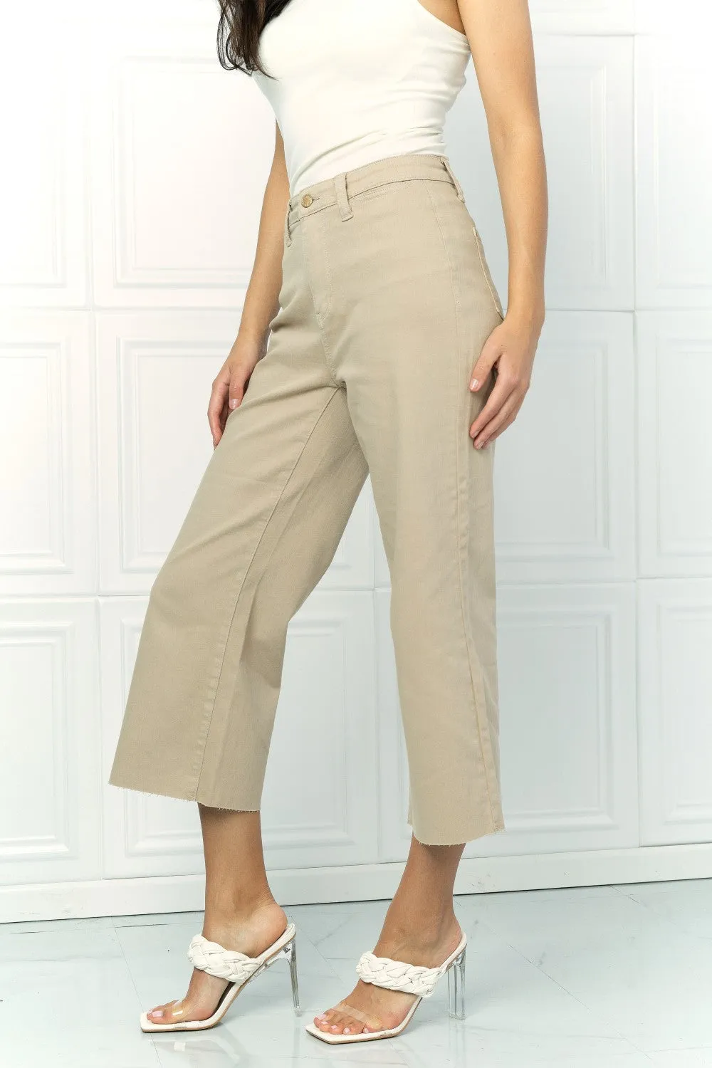 Judy Blue Harlow Full Size Khaki Crop Wide Leg Jeans