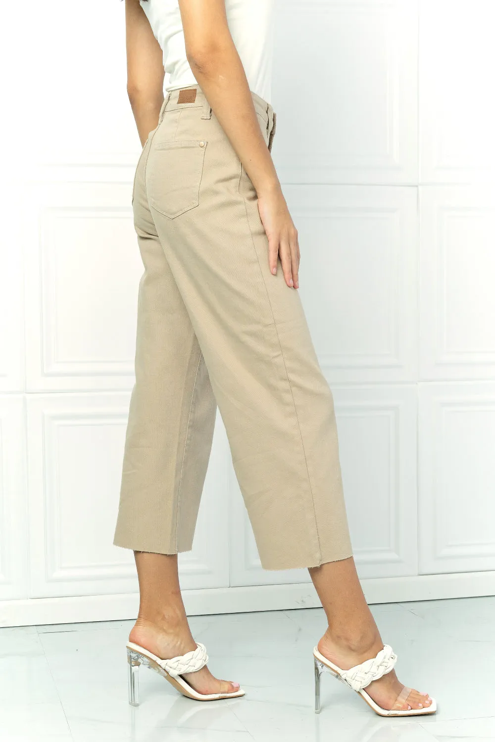 Judy Blue Harlow Full Size Khaki Crop Wide Leg Jeans