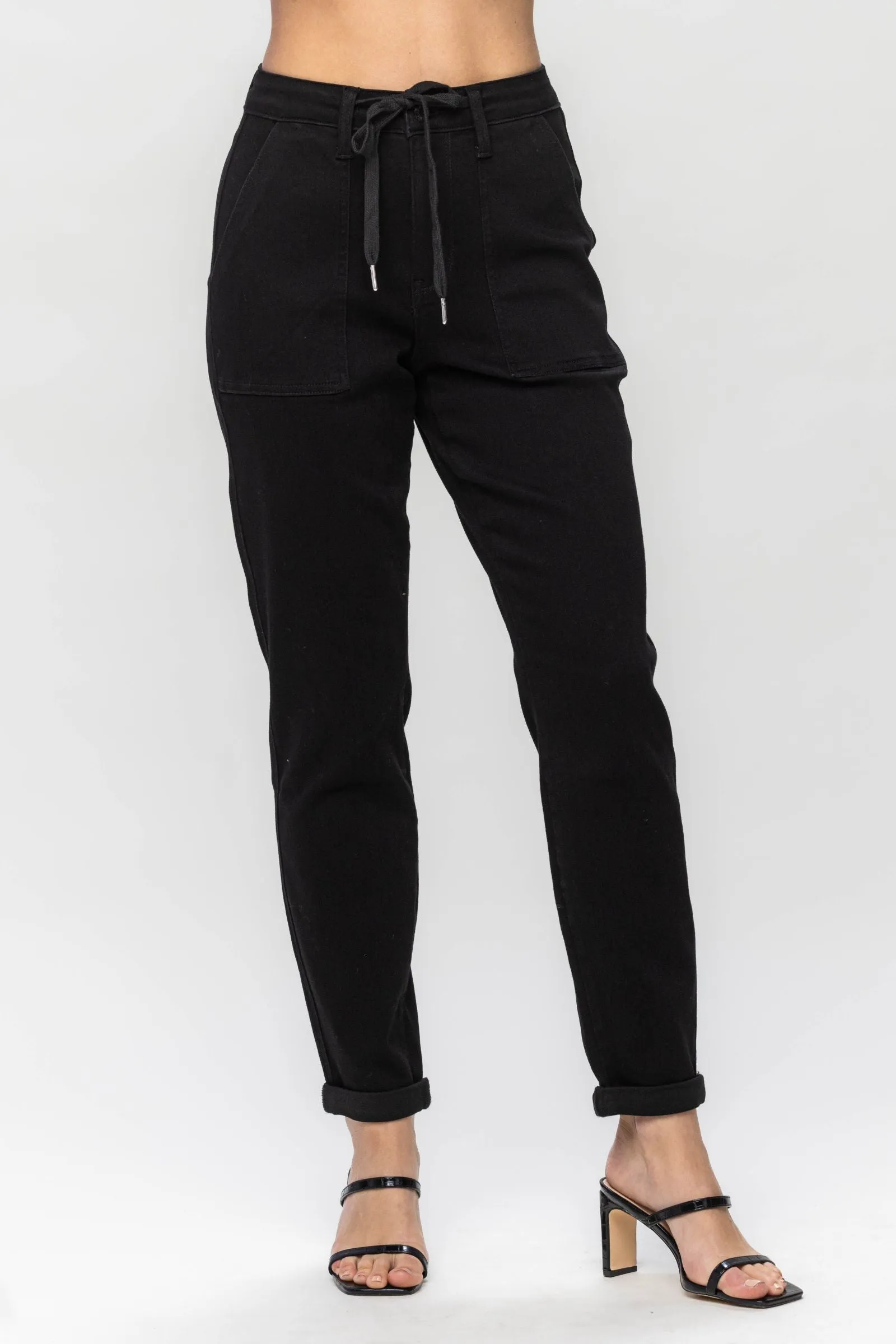 Judy Blue High Waist Jet Black Double Roll Cuff Jogger Denim 88700