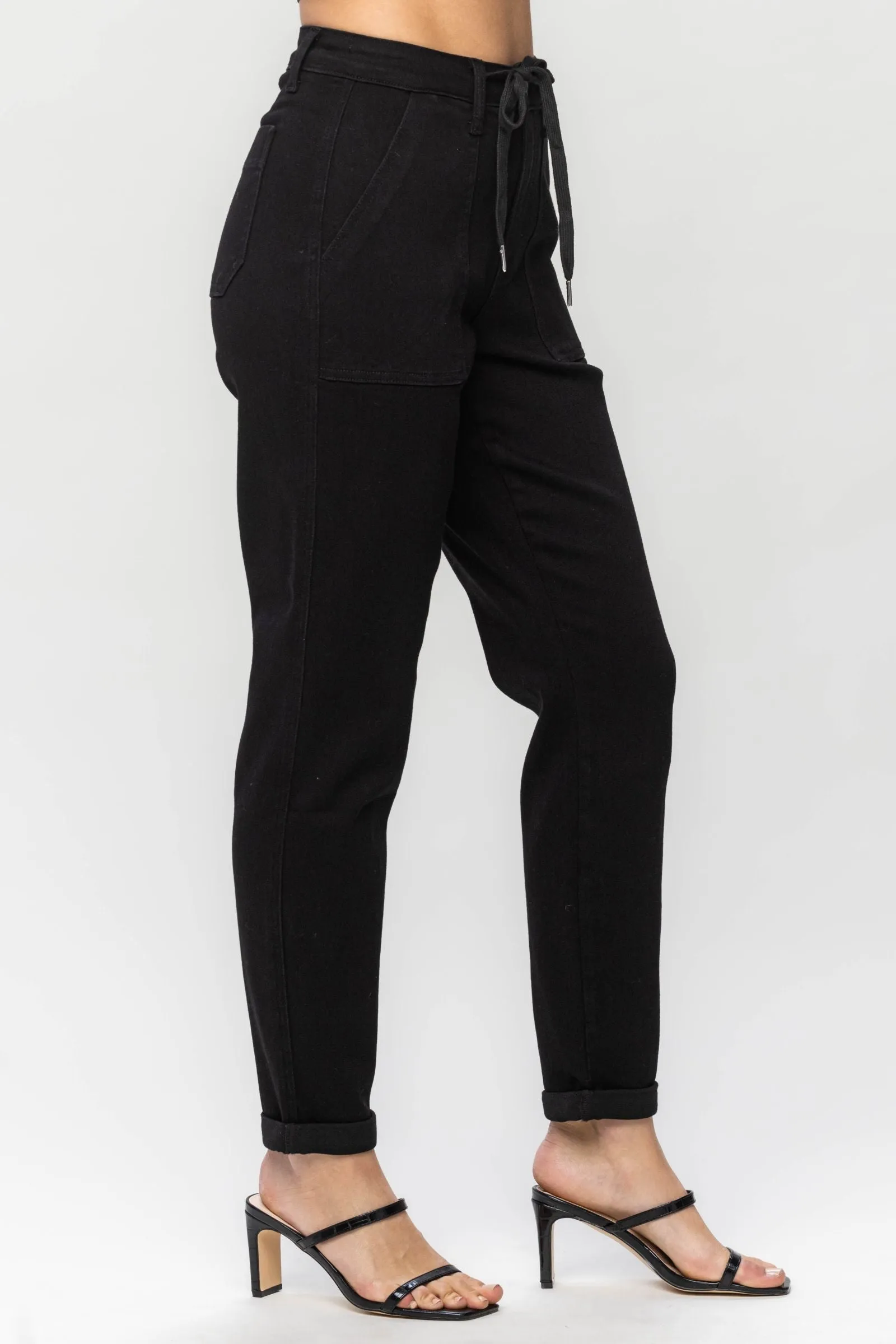 Judy Blue High Waist Jet Black Double Roll Cuff Jogger Denim 88700