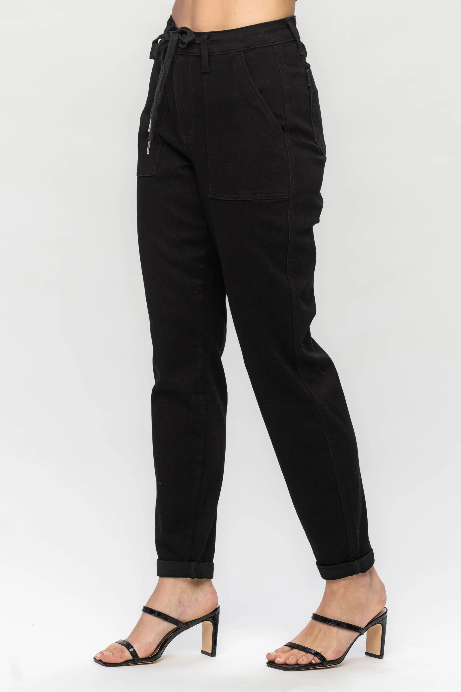 Judy Blue High Waist Jet Black Double Roll Cuff Jogger Denim 88700