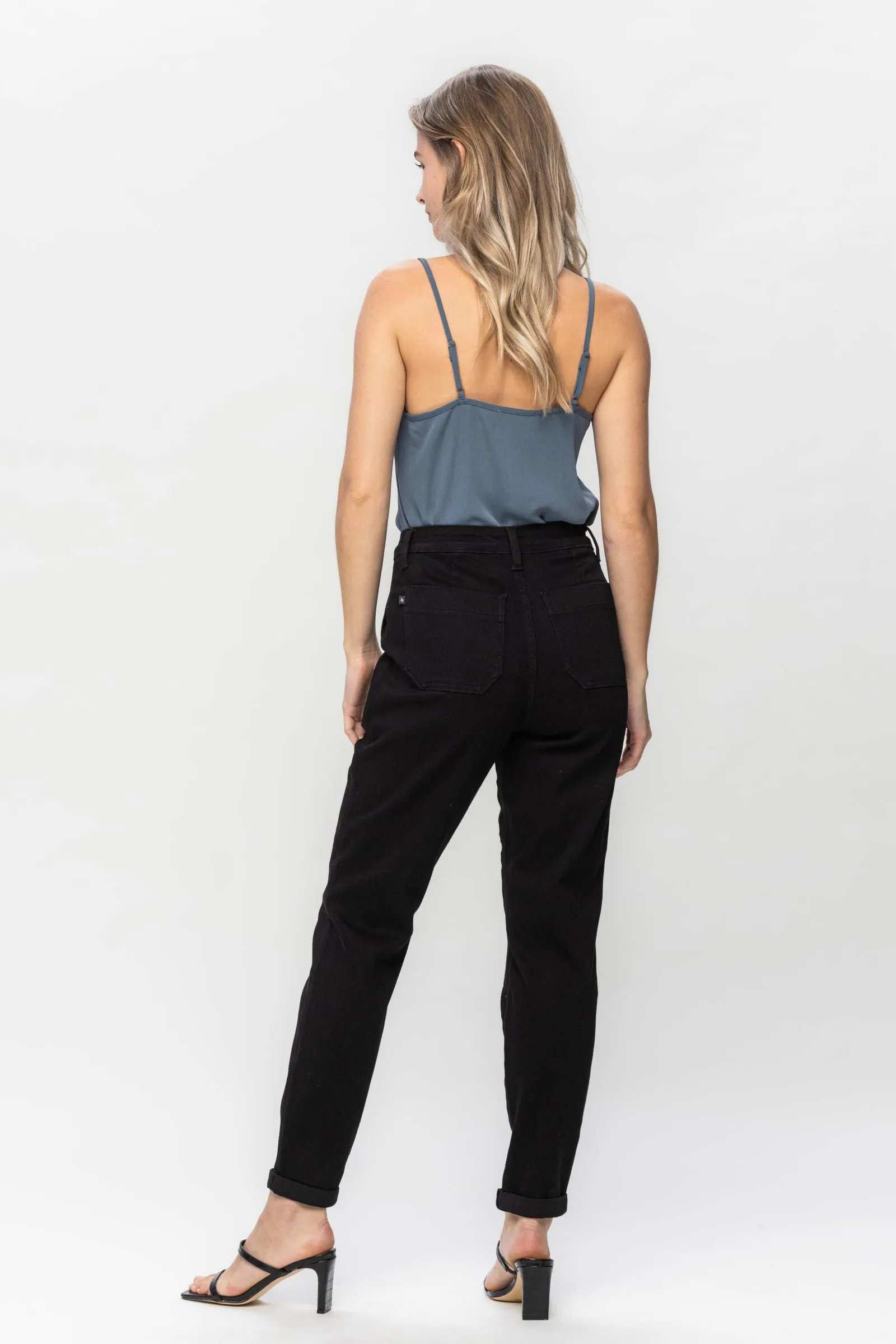 Judy Blue High Waist Jet Black Double Roll Cuff Jogger Denim 88700