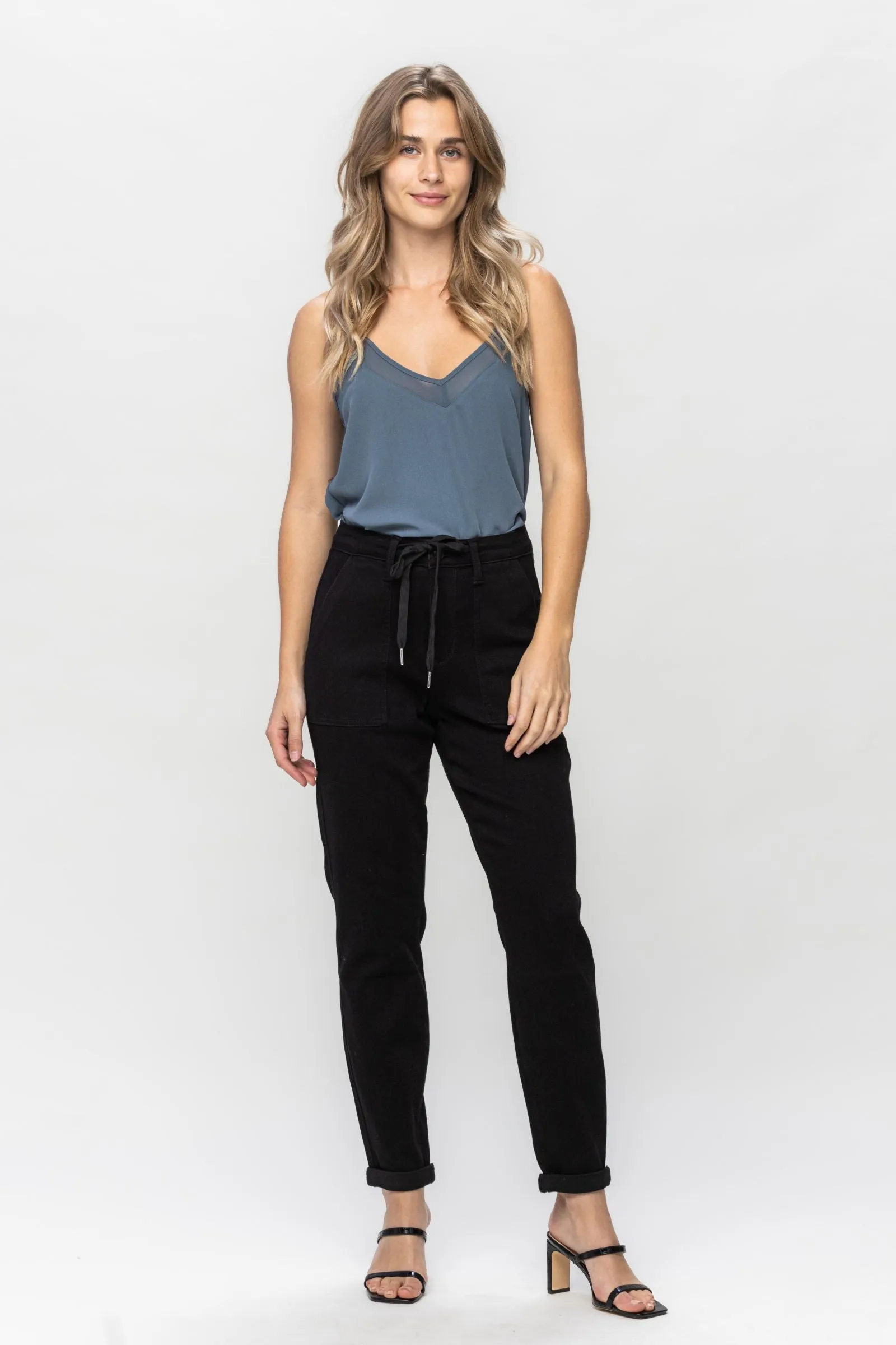 Judy Blue High Waist Jet Black Double Roll Cuff Jogger Denim 88700