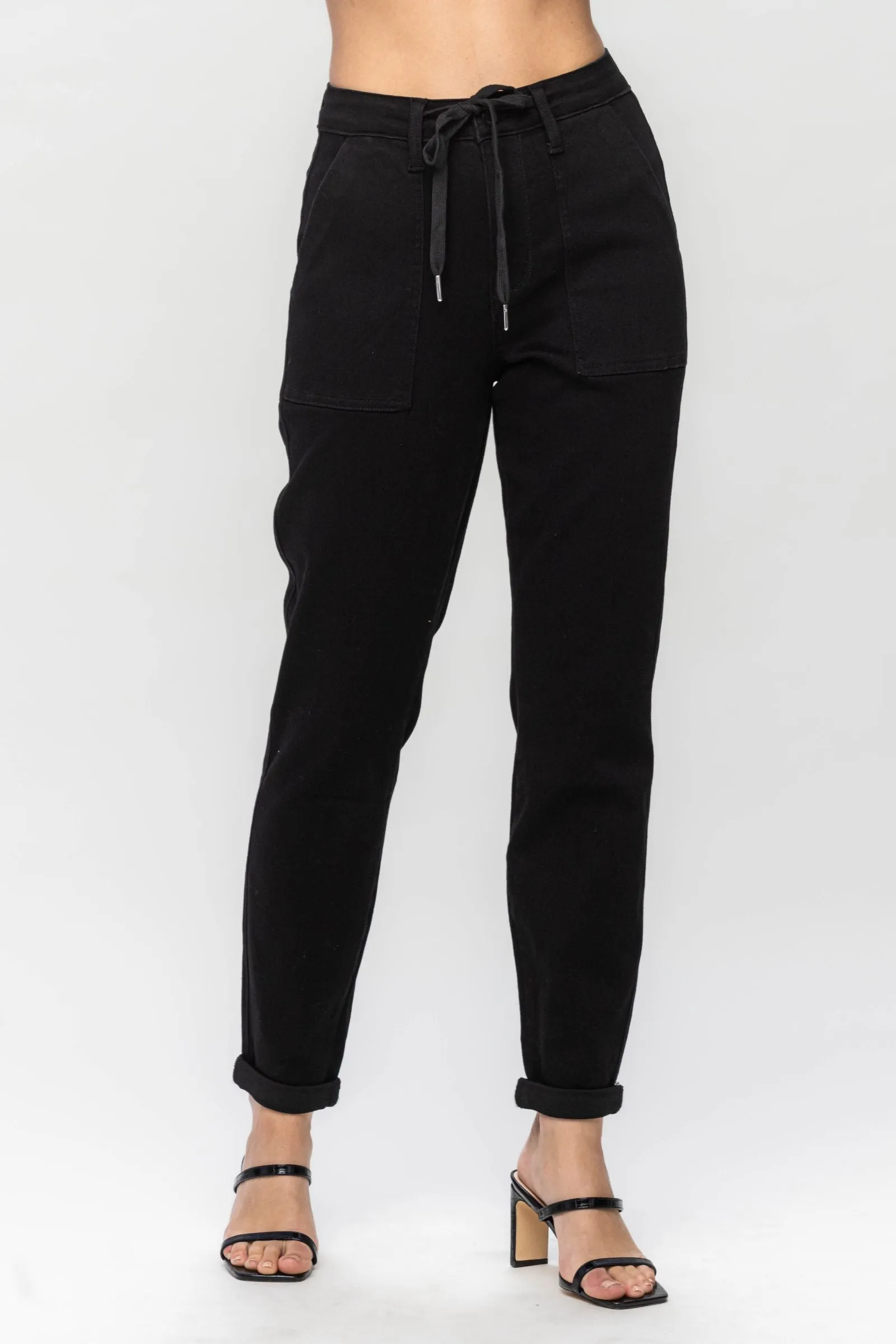 Judy Blue High Waist Jet Black Double Roll Cuff Jogger Denim 88700