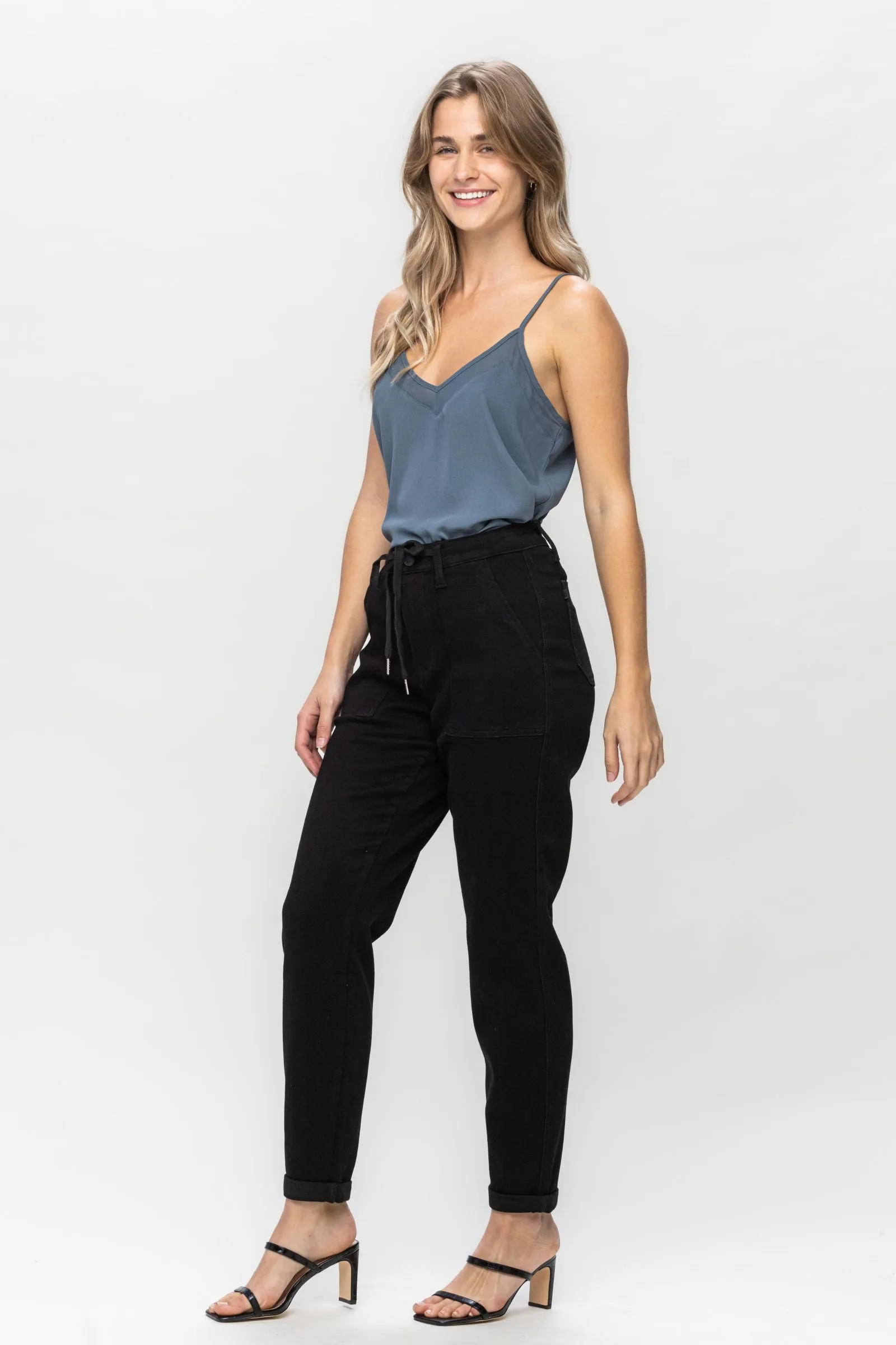 Judy Blue High Waist Jet Black Double Roll Cuff Jogger Denim 88700