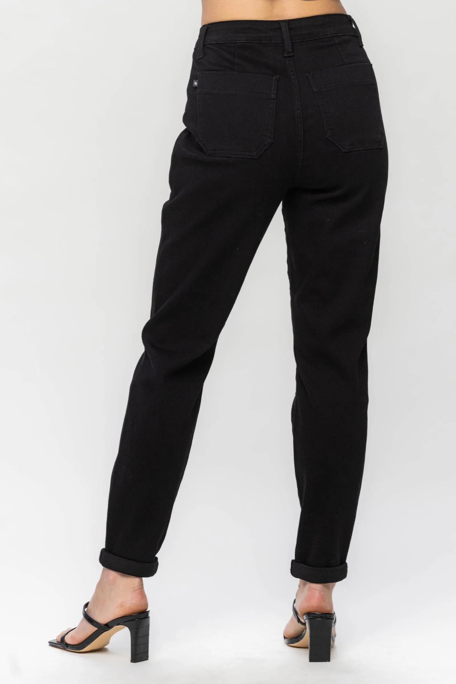 Judy Blue High Waist Jet Black Double Roll Cuff Jogger Denim 88700