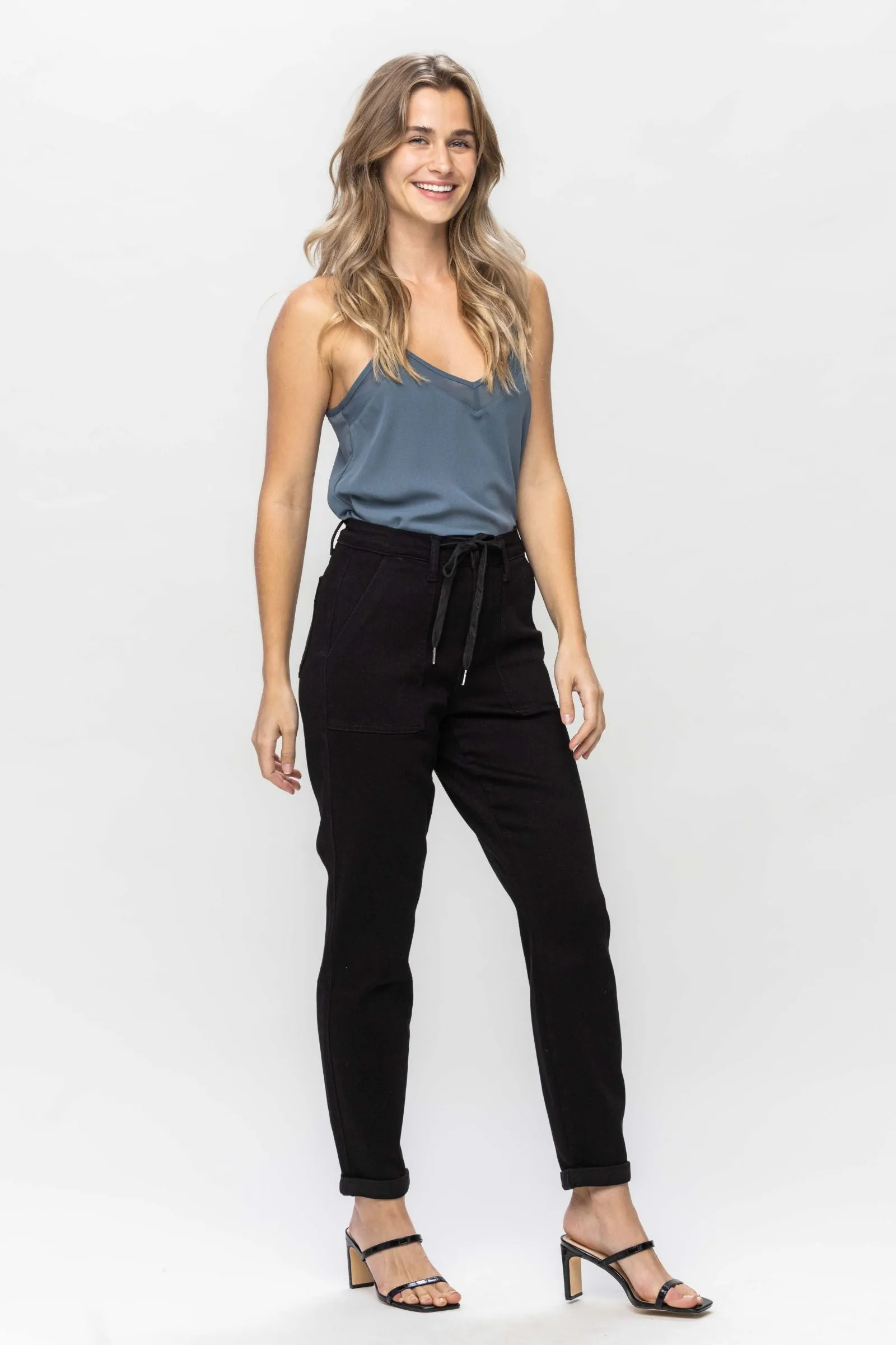 Judy Blue High Waist Jet Black Double Roll Cuff Jogger Denim 88700