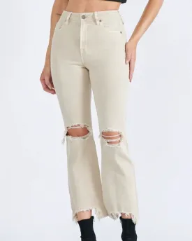 Khaki Cropped Flares Jeans