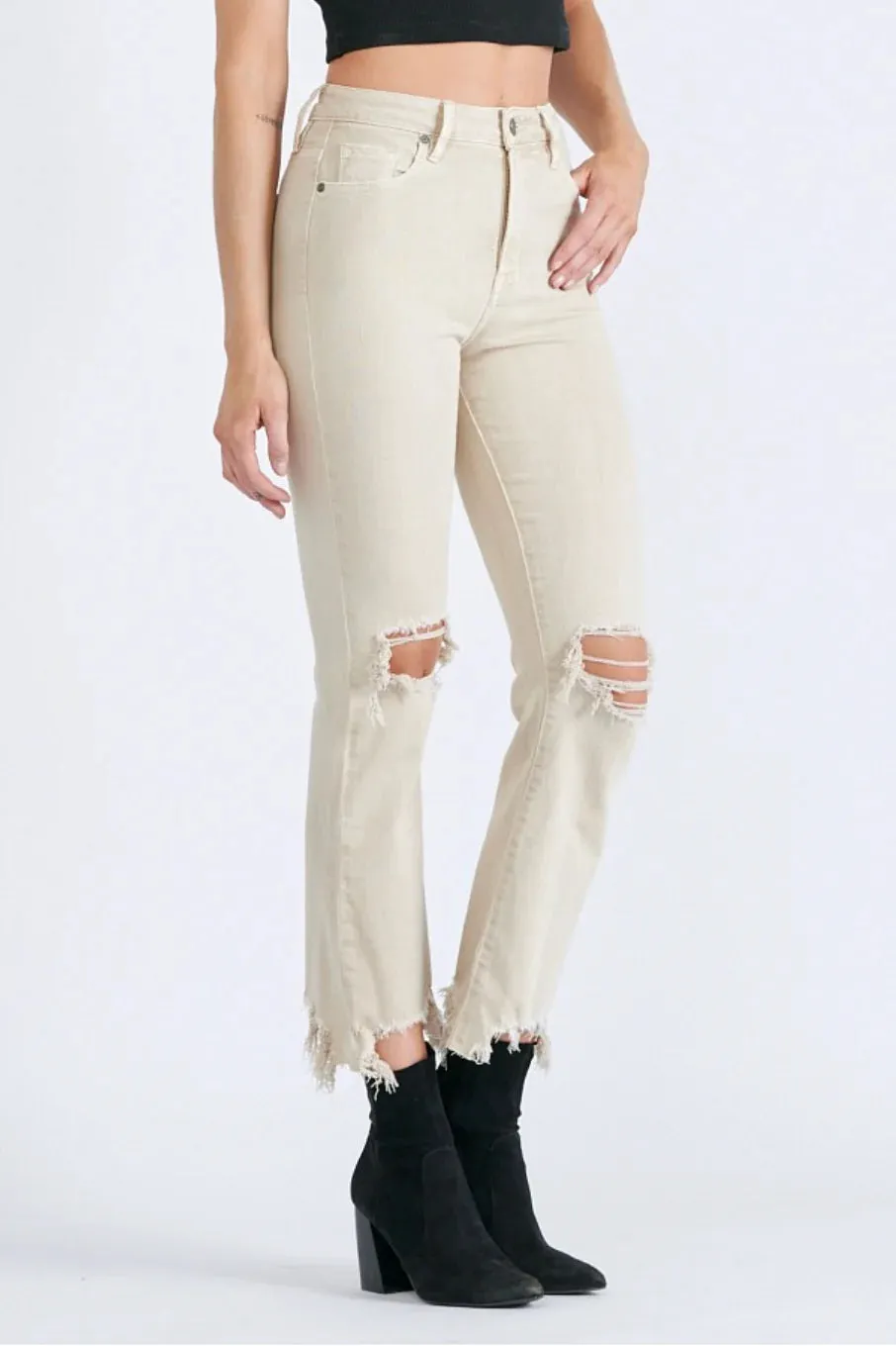 Khaki Cropped Flares Jeans