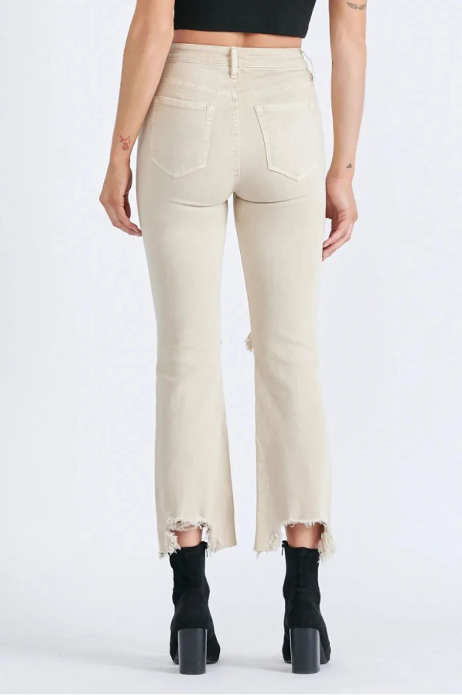 Khaki Cropped Flares Jeans