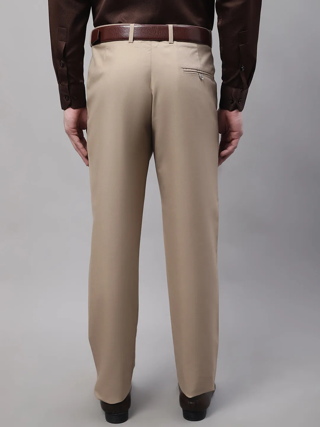 Men'S Beige Tapered Fit Formal Trousers