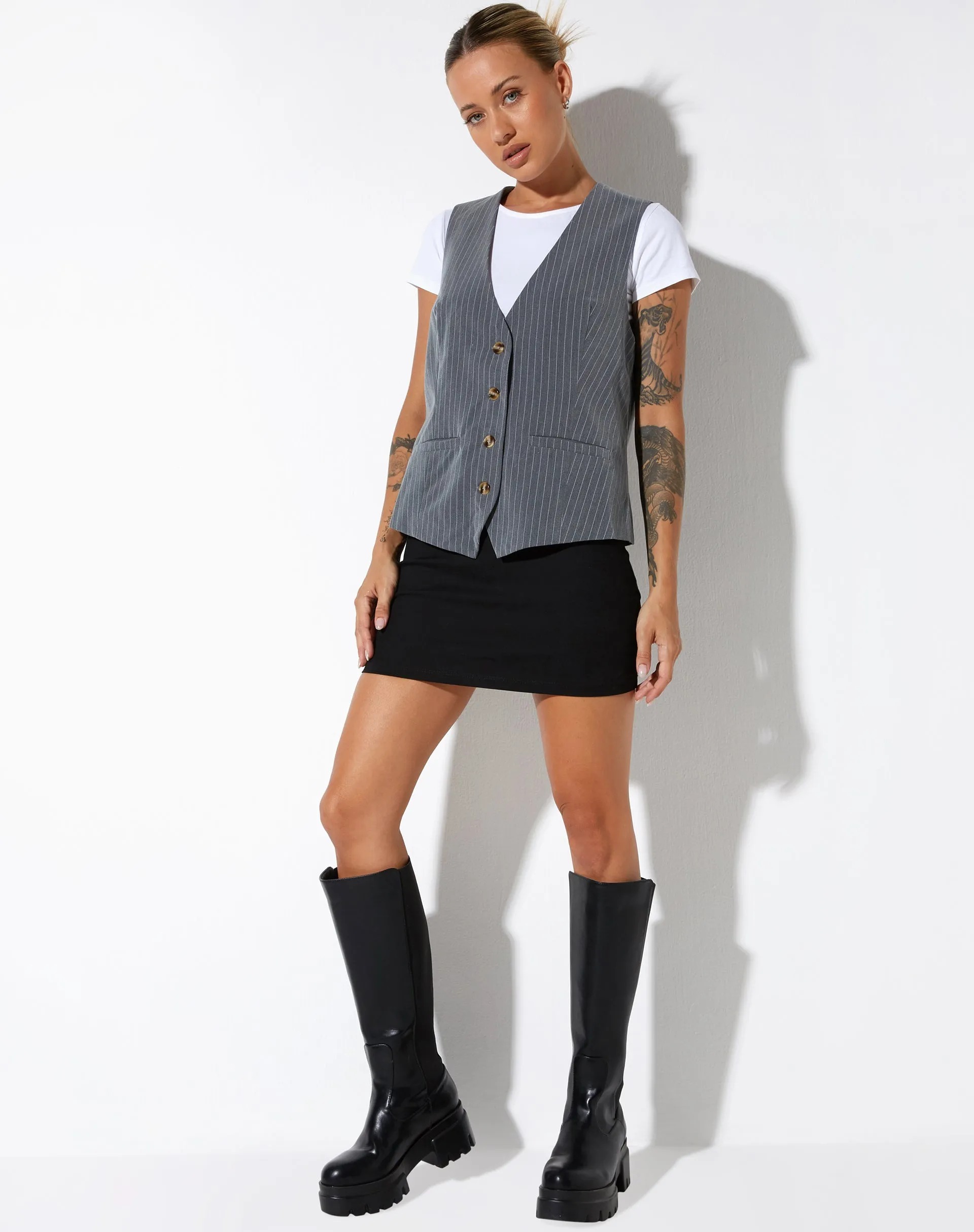 Moris Vest in Pinstripe Grey