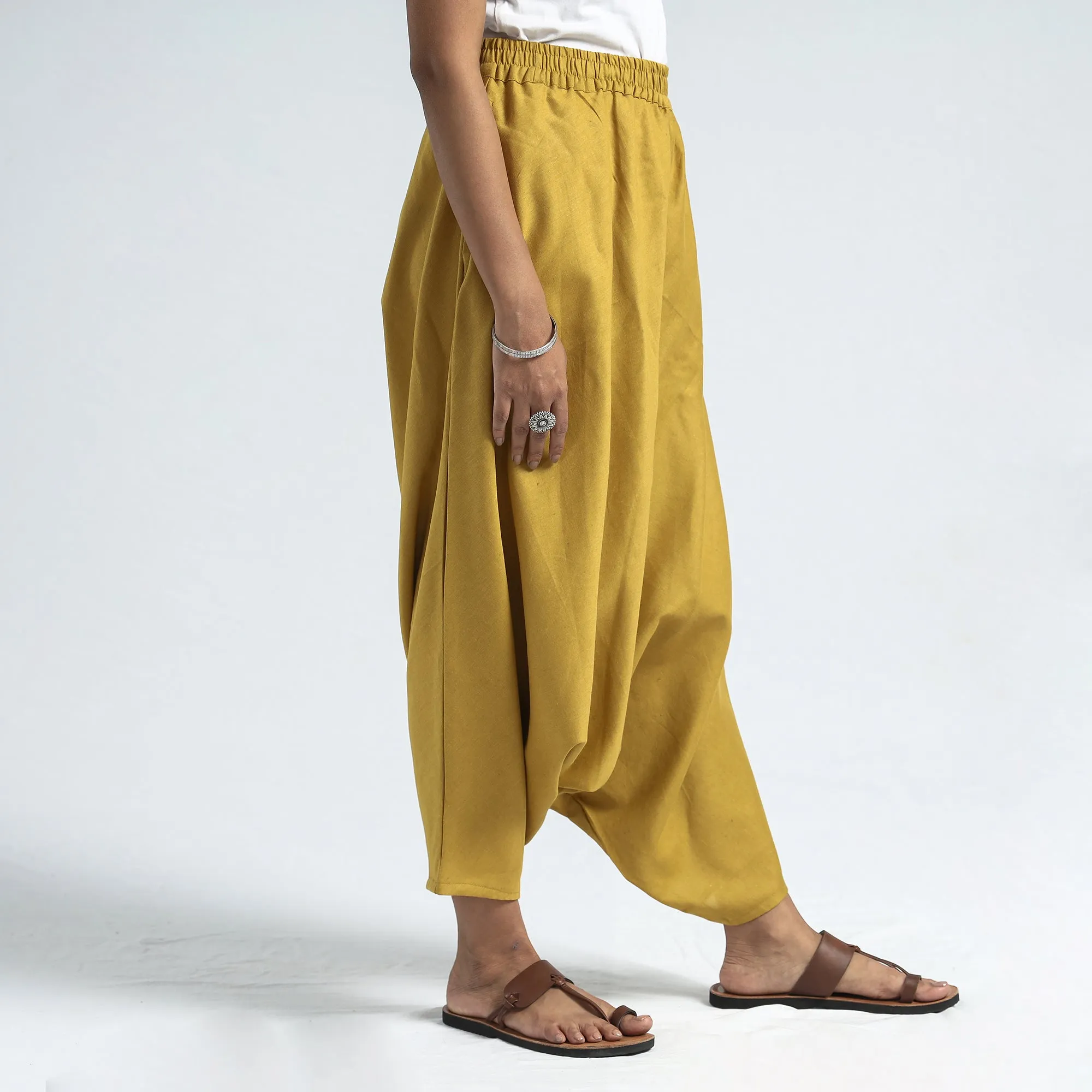 Mustard Yellow - Plain Flex Cotton Elasticated Harem Pant