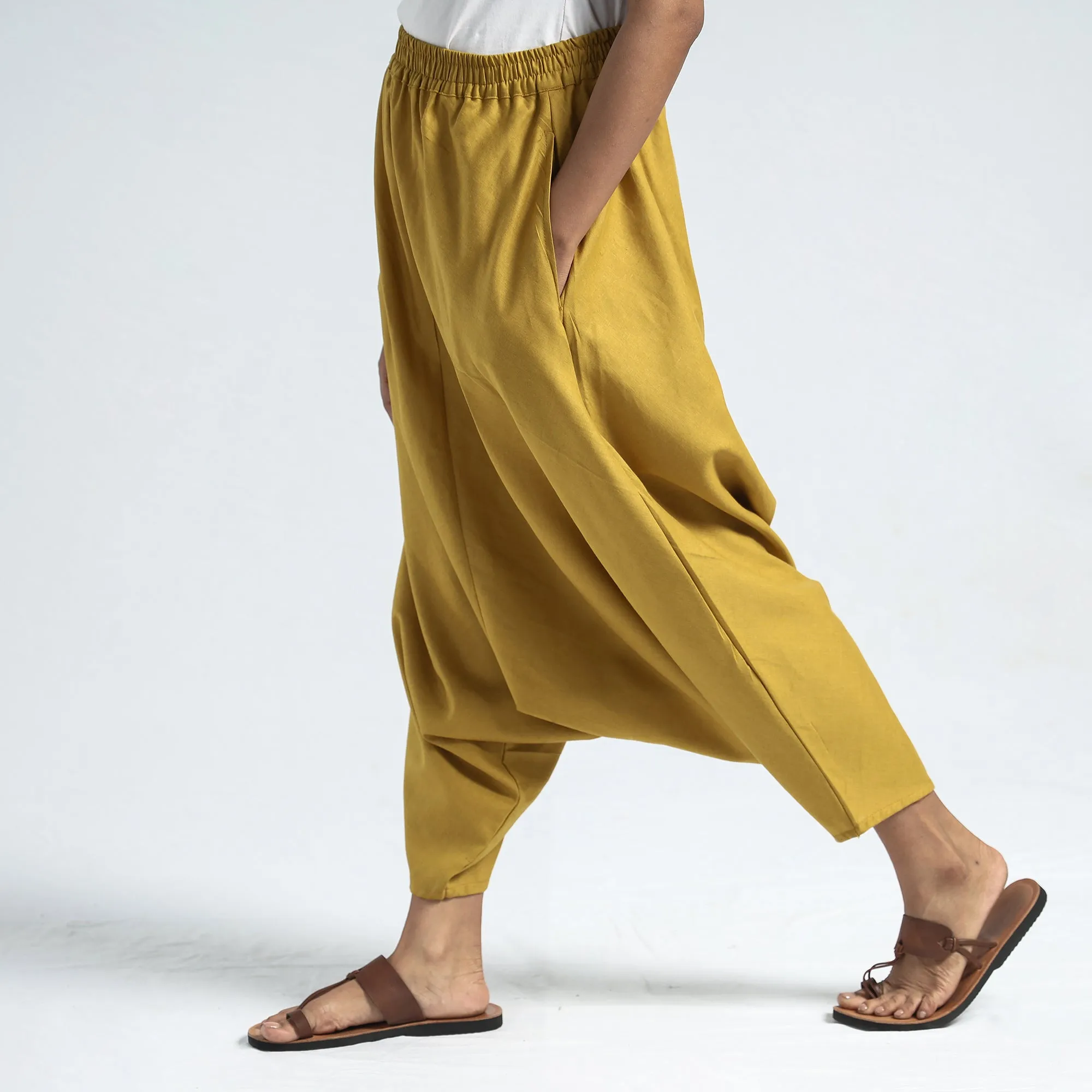 Mustard Yellow - Plain Flex Cotton Elasticated Harem Pant