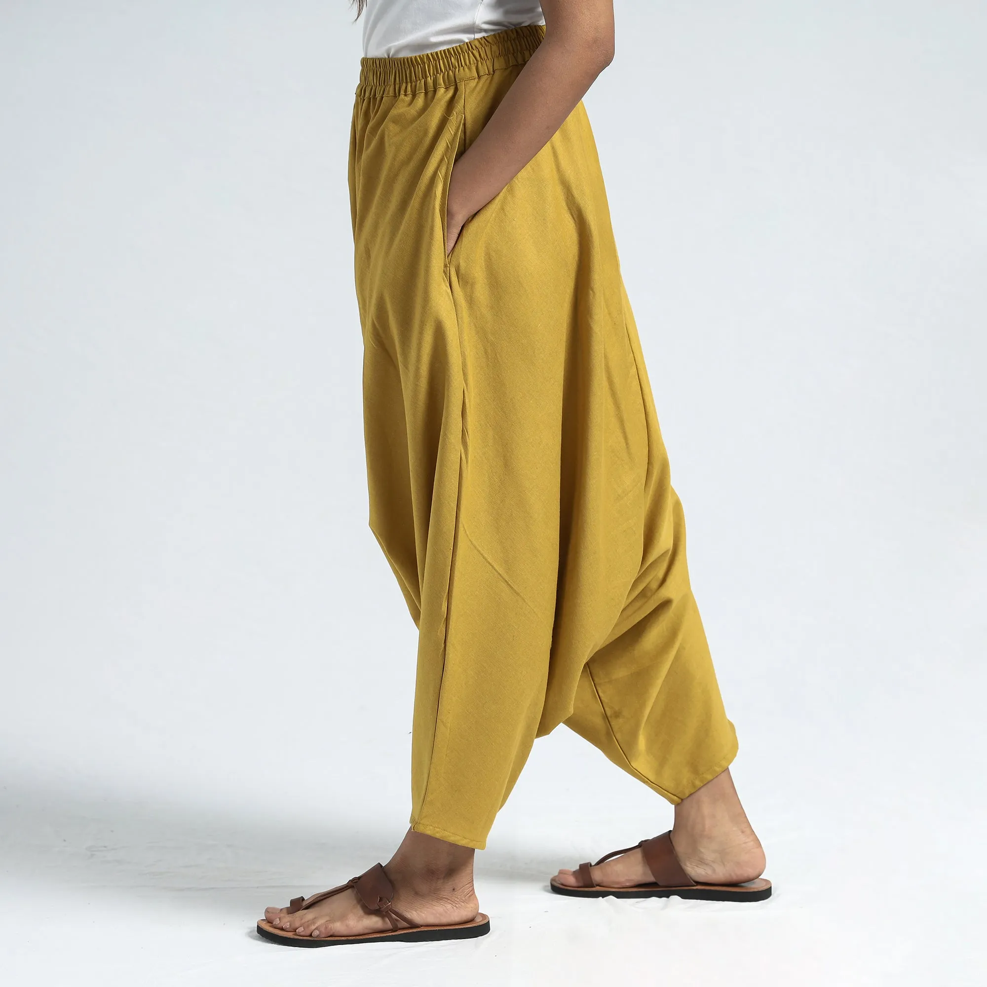 Mustard Yellow - Plain Flex Cotton Elasticated Harem Pant