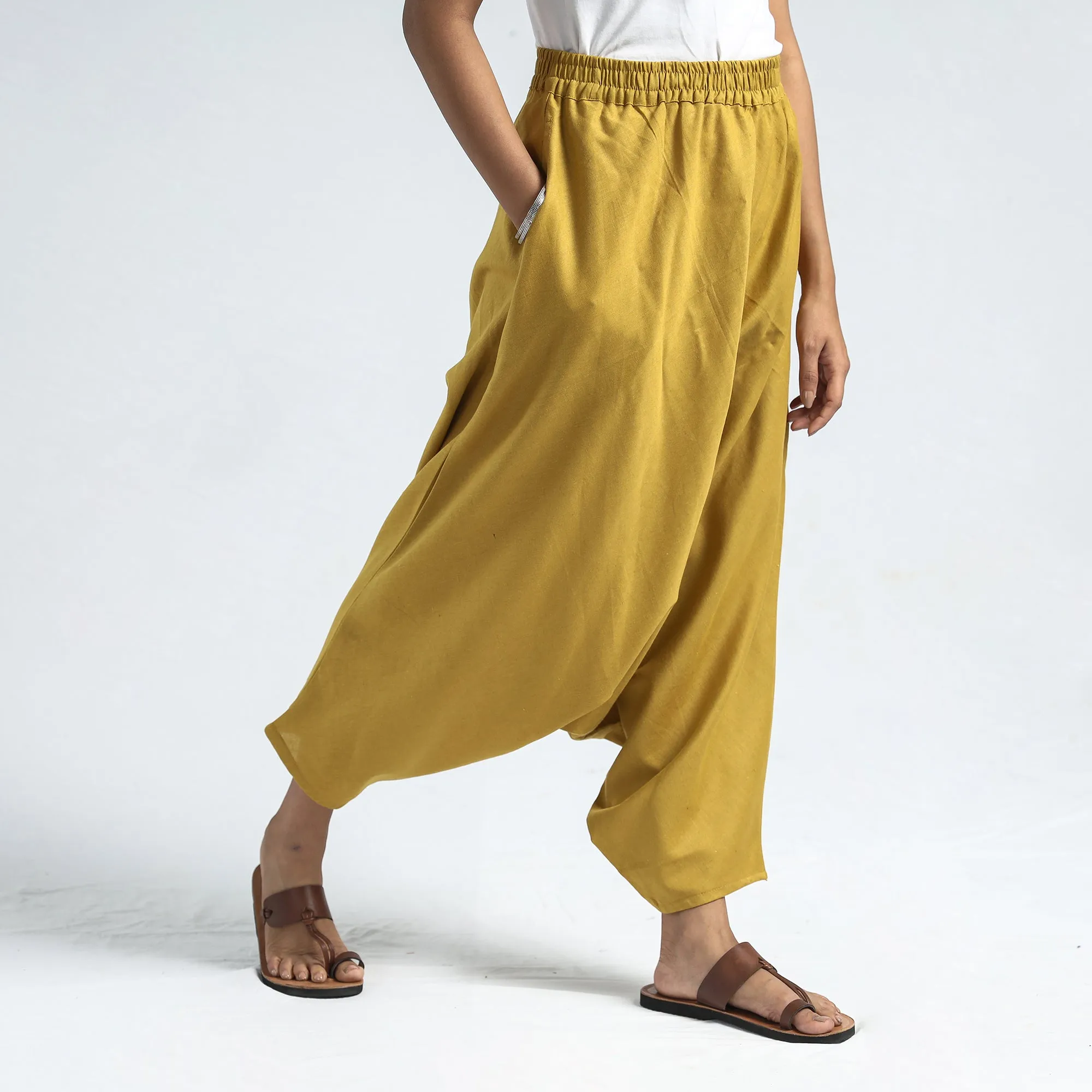 Mustard Yellow - Plain Flex Cotton Elasticated Harem Pant