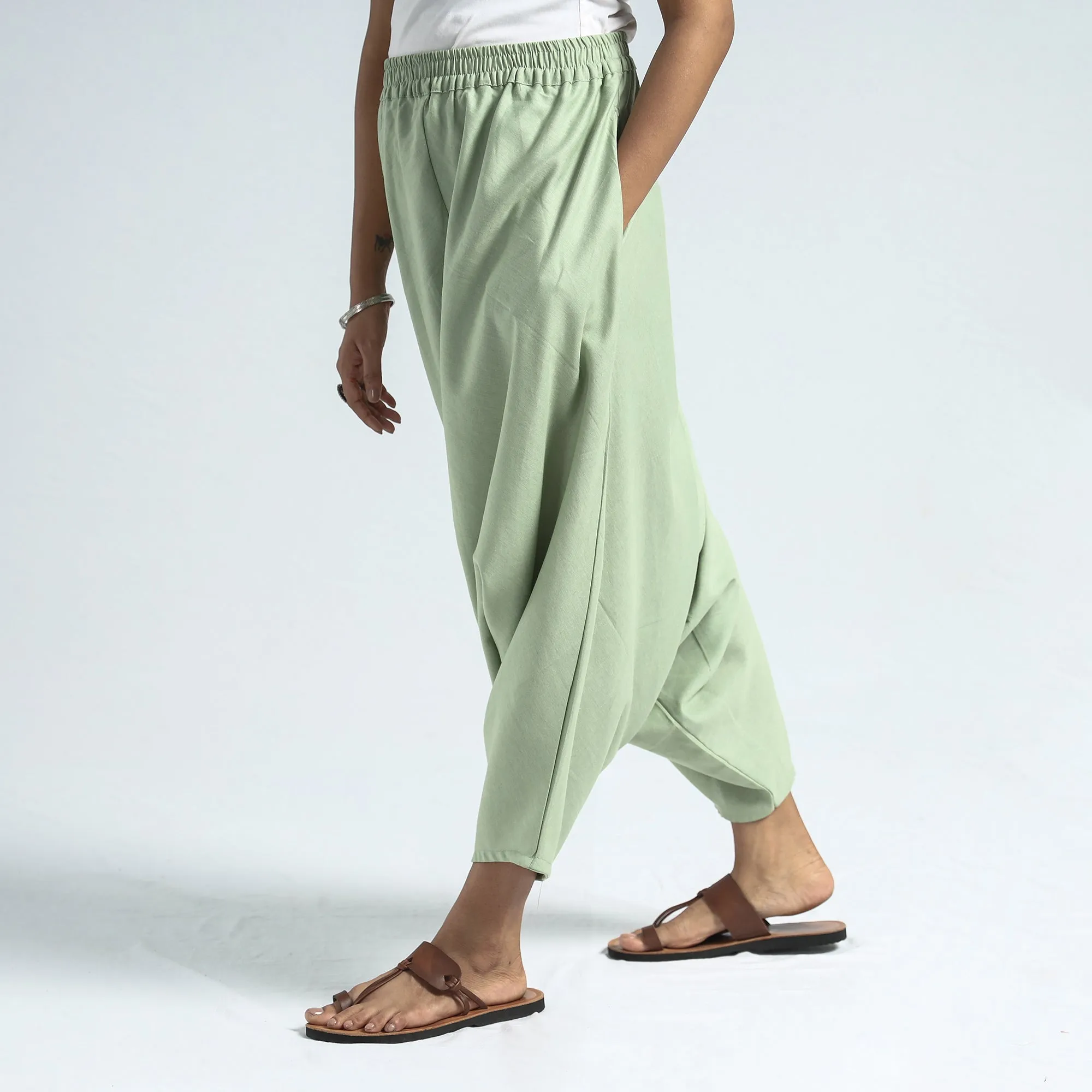 Pastel Green - Plain Flex Cotton Elasticated Harem Pant